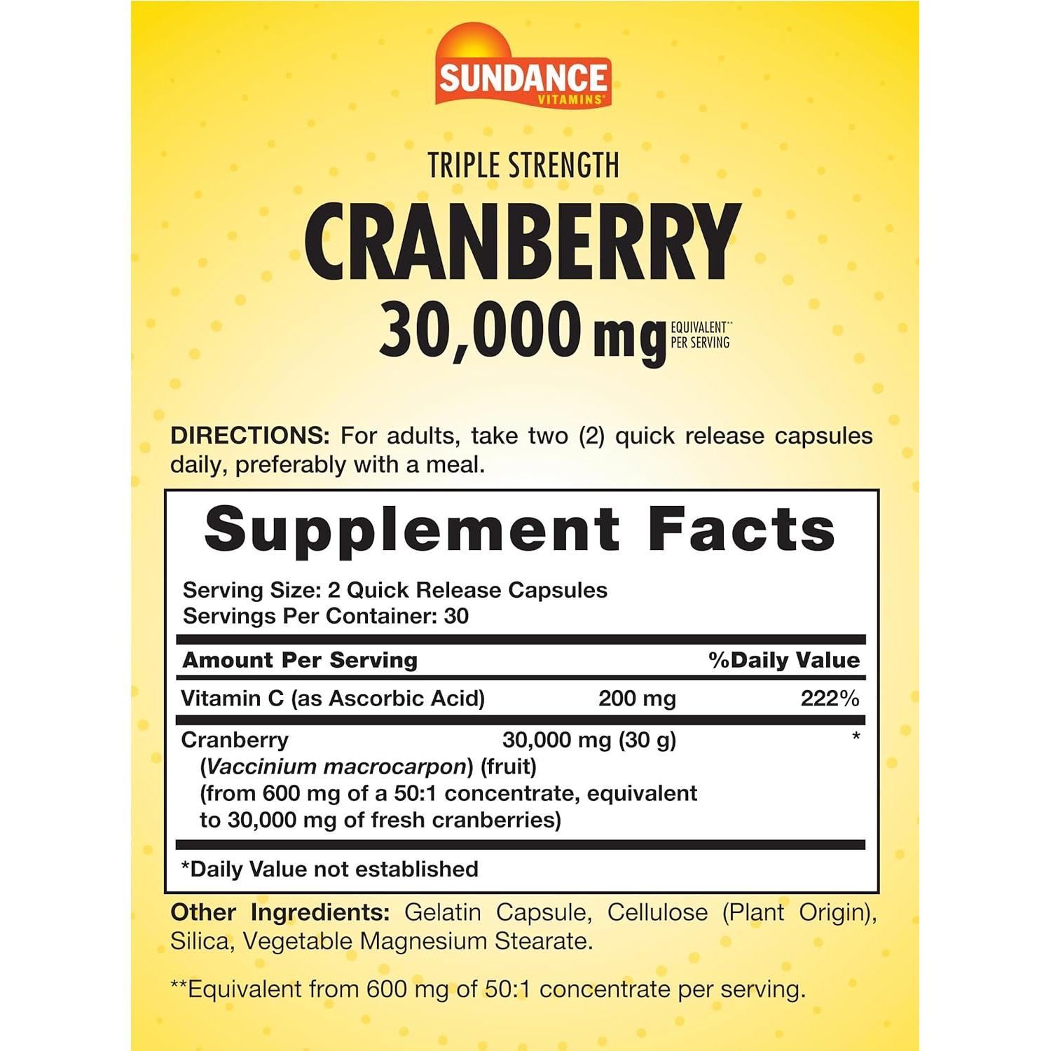 Suplemento de Arándano Sundance 30000mg 60 Cápsulas Vitamina C