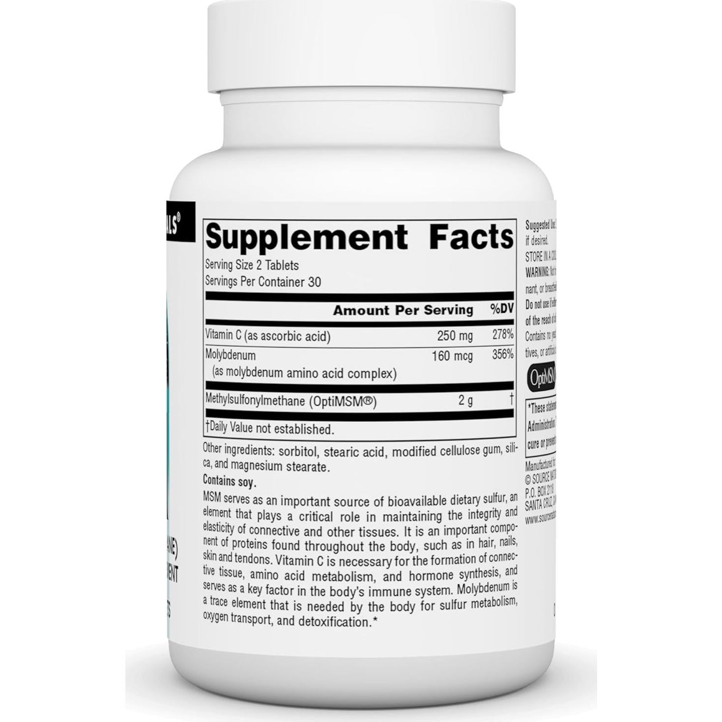 Suplemento dietético MSM Source Naturals 1000 mg - 60 tabletas