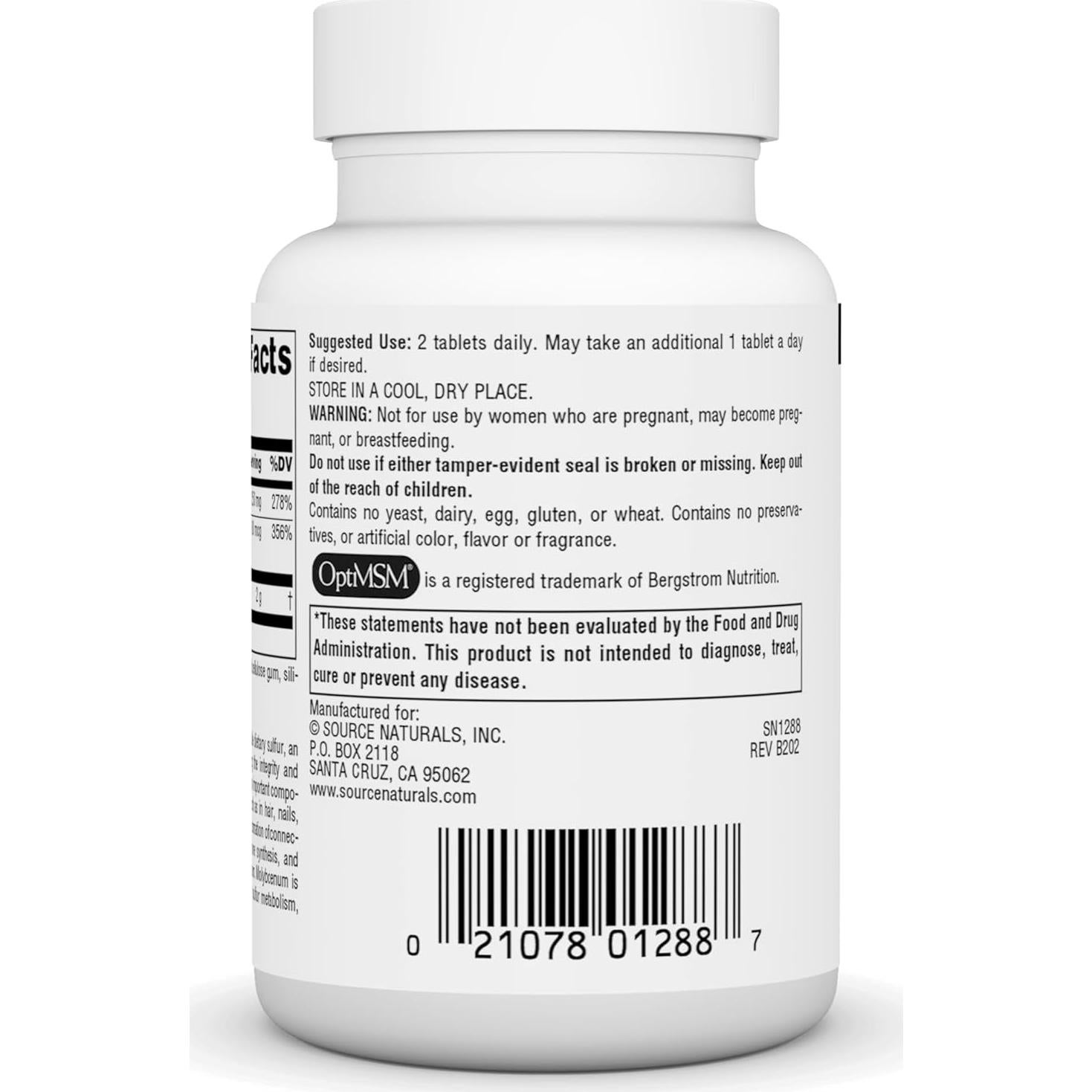 Suplemento dietético MSM Source Naturals 1000 mg - 60 tabletas