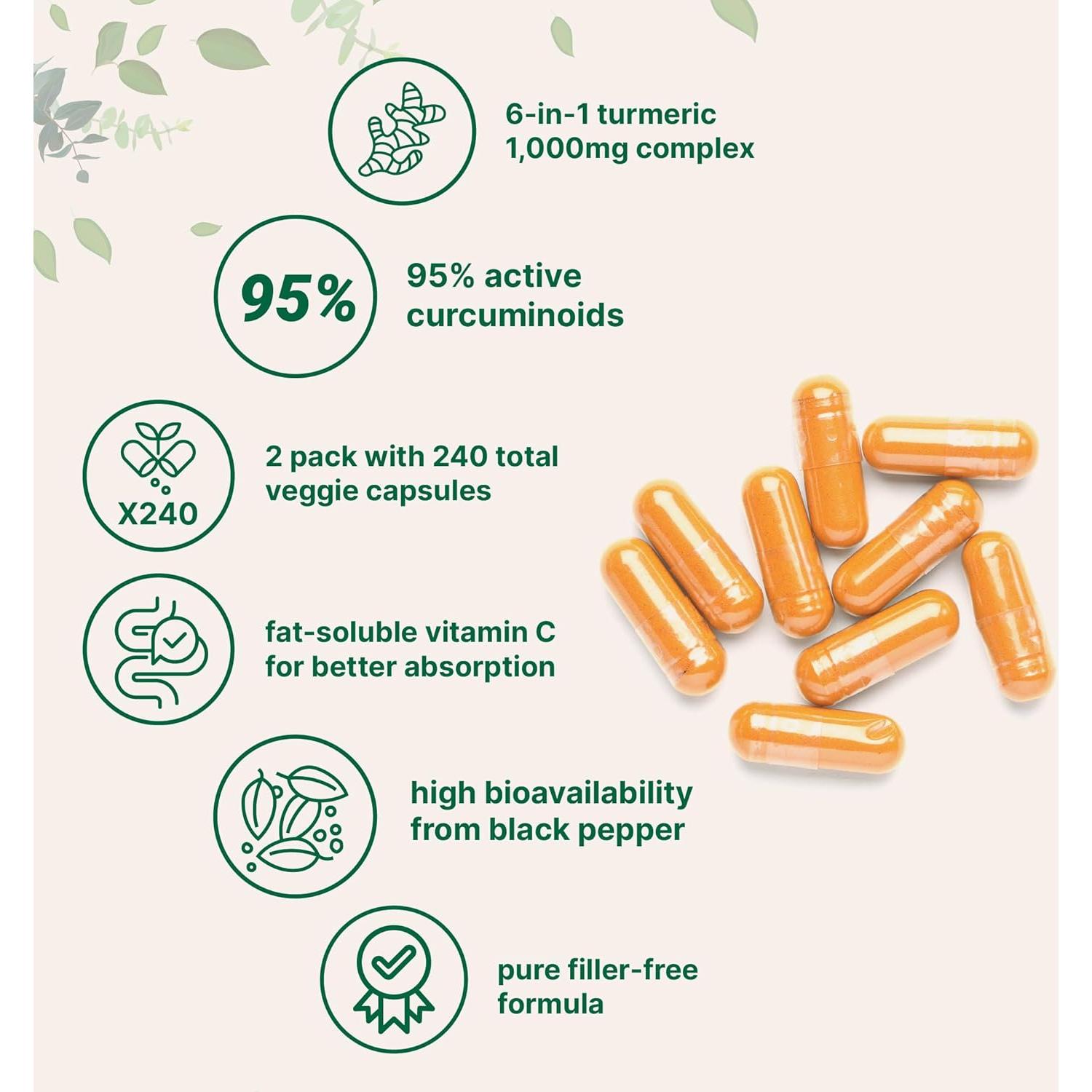 Suplemento de Cúrcuma Curcumina Micro Ingredients 1000mg 240 Cápsulas Veganas