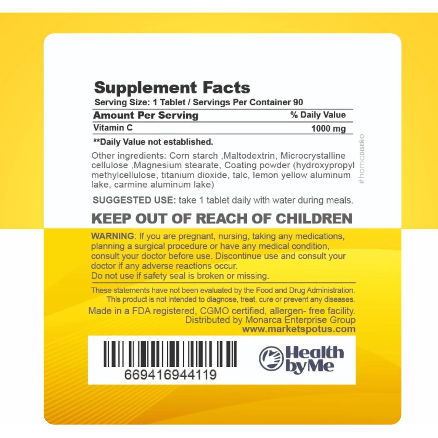 Vitamina C 1000mg Health By Me - 90 Tabletas Antioxidantes