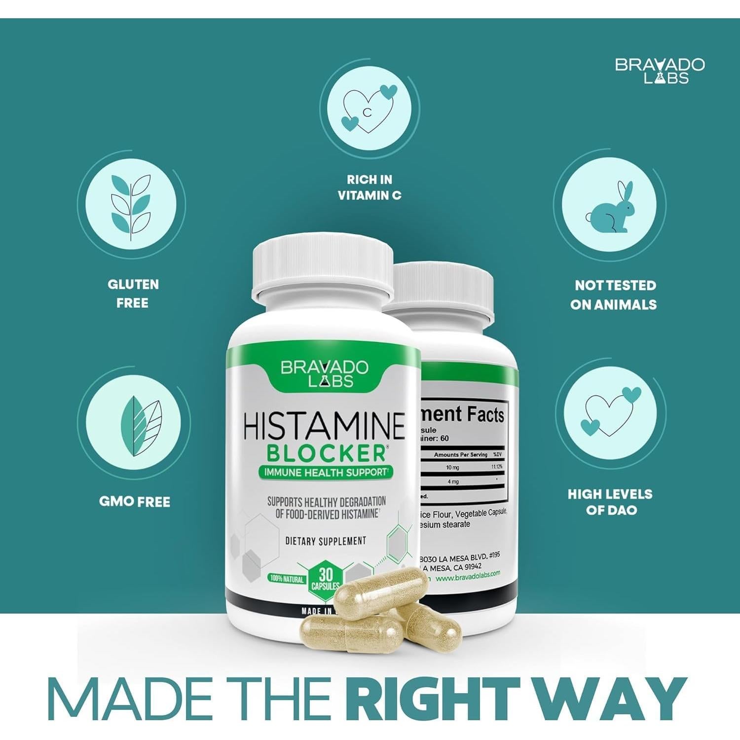 Suplemento Enzima DAO Bravado Labs 30 Cápsulas 10000 HDU