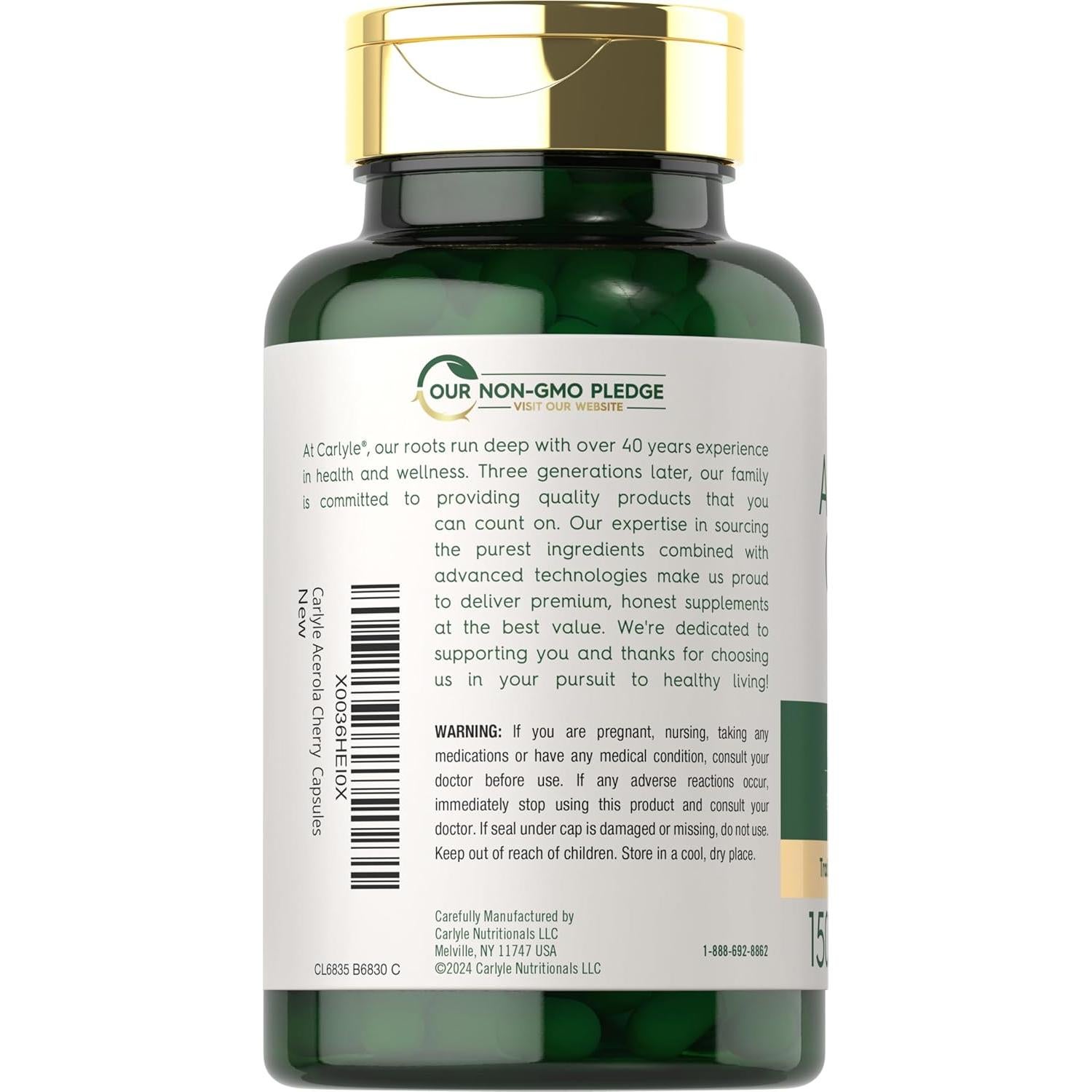 Cápsulas de Cereza Acerola Carlyle 1000mg 150 Conteo Sin OGM