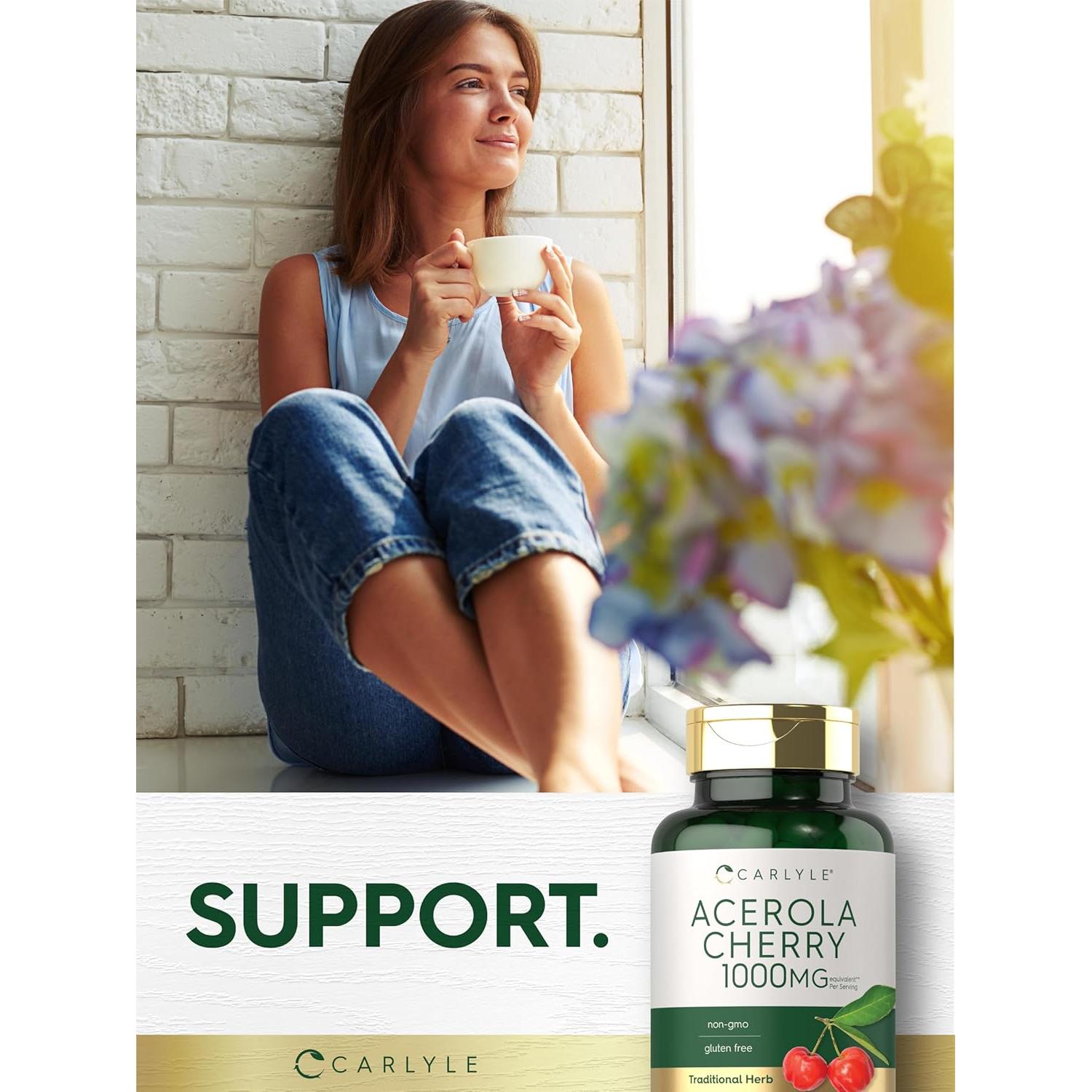 Cápsulas de Cereza Acerola Carlyle 1000mg 150 Conteo Sin OGM