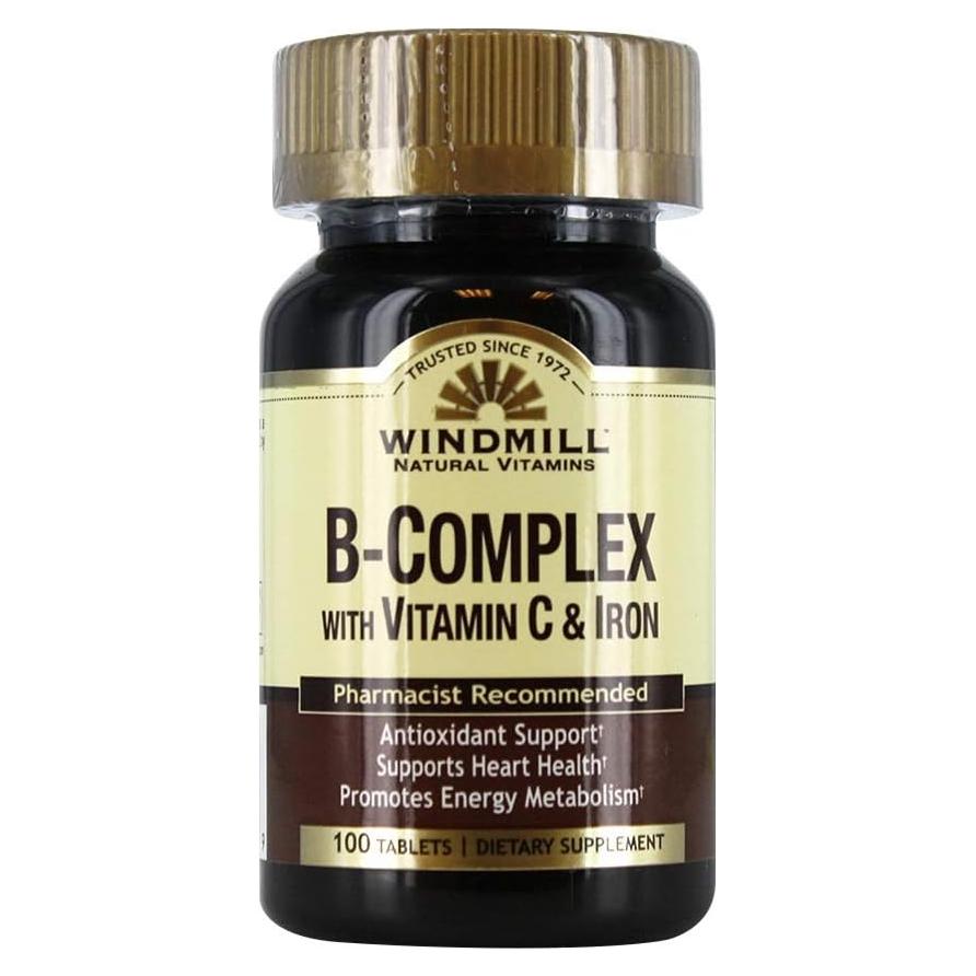 Tabletas B-Complejo Windmill con Vitamina C y Hierro - 100 Unidades