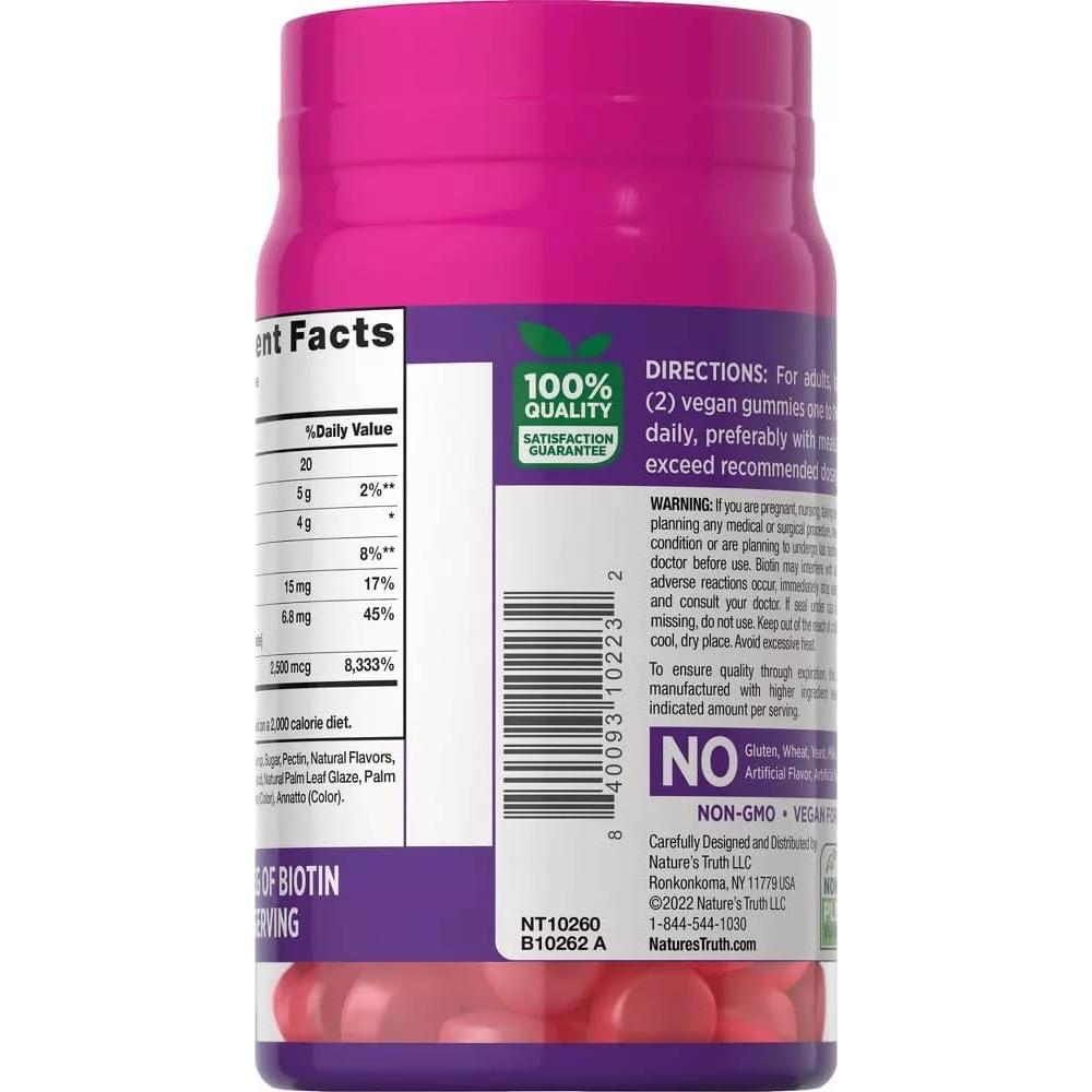 Gomitas Nature's Truth para Cabello, Piel y Uñas 2500 mcg Biotina - 80 ct