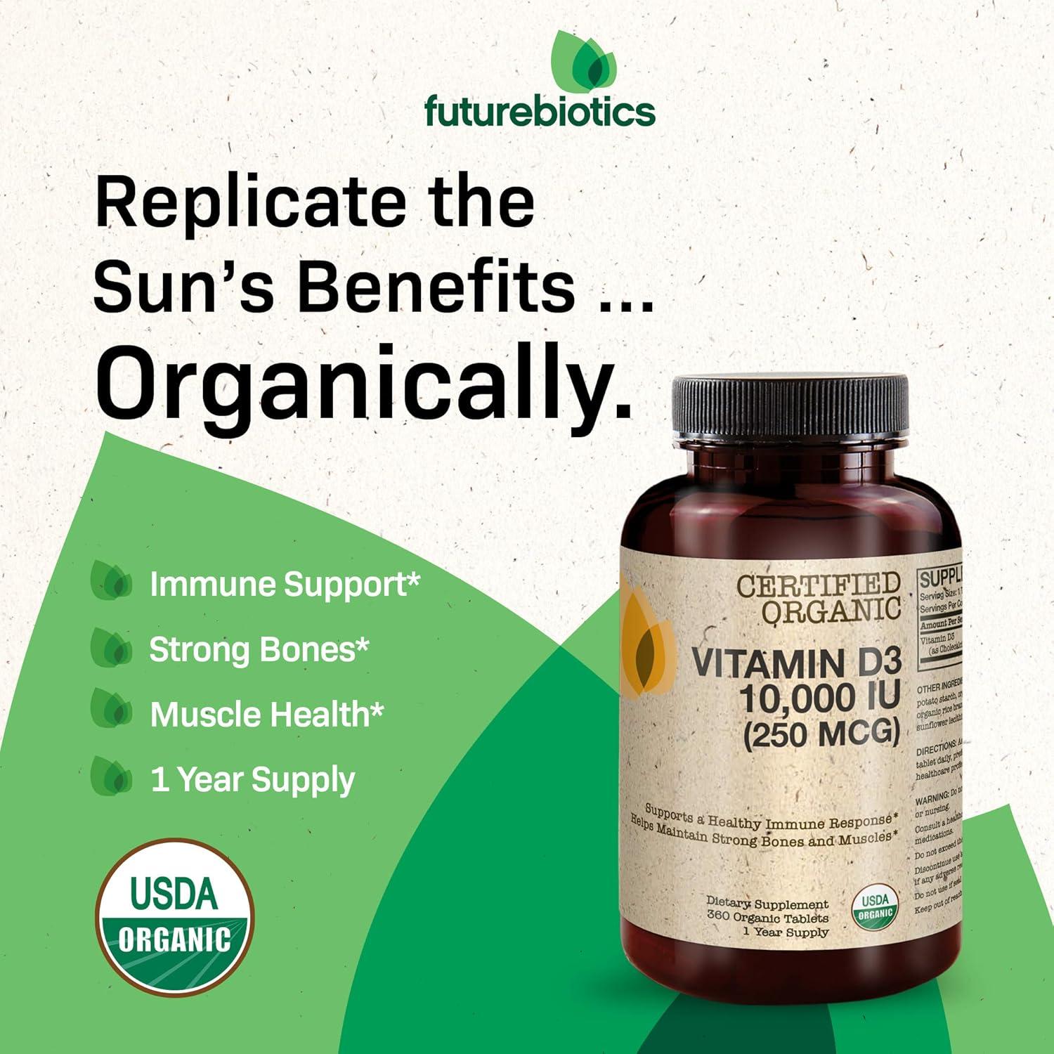 Vitamina D3 Orgánica Futurebiotics 10,000 UI 360 Tabletas