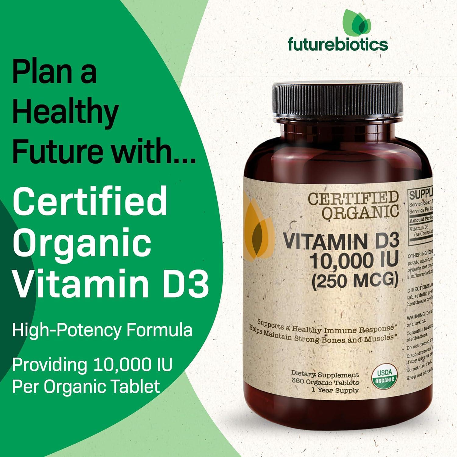 Vitamina D3 Orgánica Futurebiotics 10,000 UI 360 Tabletas