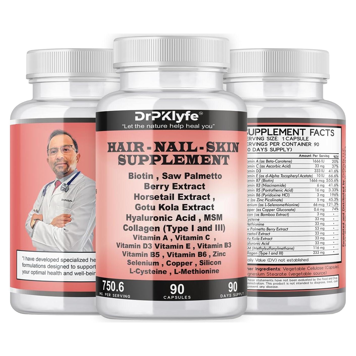 Suplemento para Cabello, Uñas y Piel DrPKlyfe - 90 Cápsulas