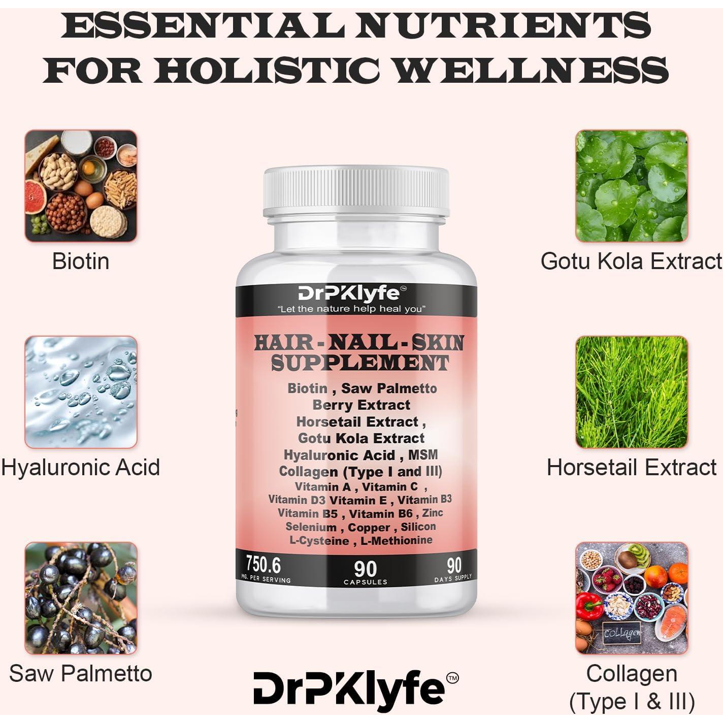Suplemento para Cabello, Uñas y Piel DrPKlyfe - 90 Cápsulas