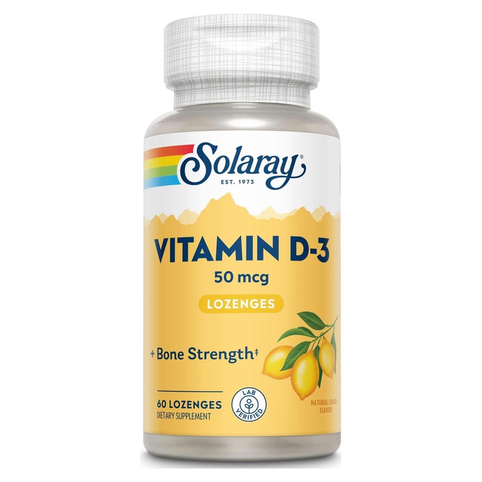Vitamina D3 50mcg Solaray - 60 Pastillas Sabor Limón