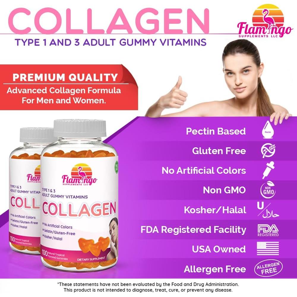 Gomitas de Colágeno Marino Flamingo - 100 Unidades - Sin Gelatina