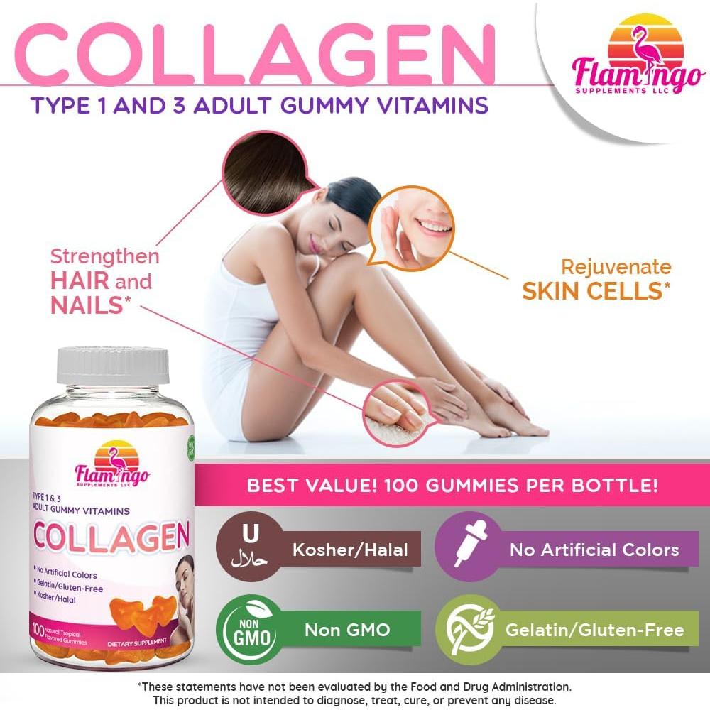 Gomitas de Colágeno Marino Flamingo - 100 Unidades - Sin Gelatina