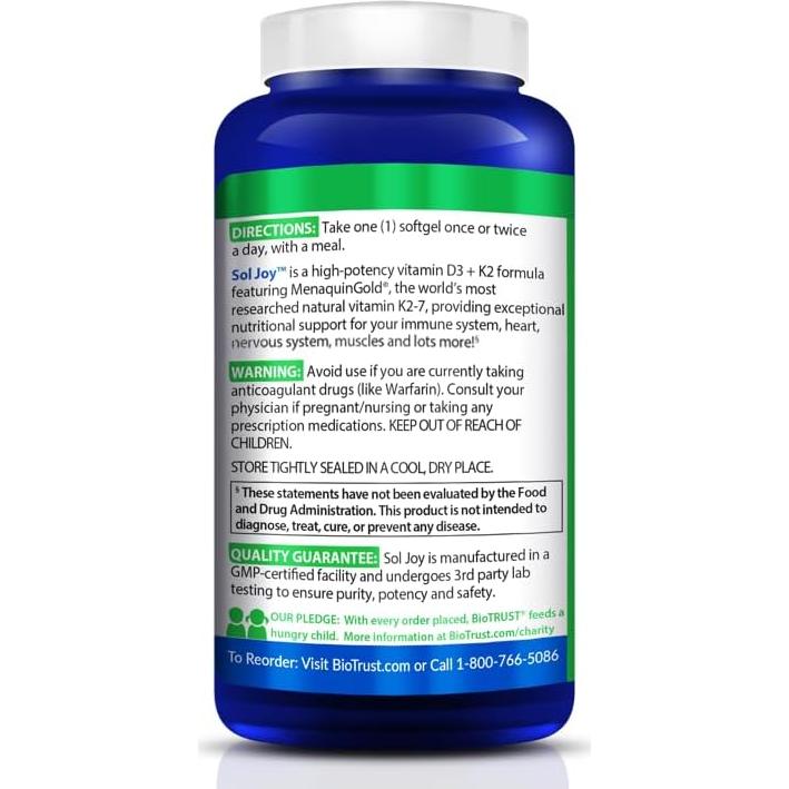 Sol Joy, High-Potency Vitamin D3 K2 – High Potency (50 mcg)