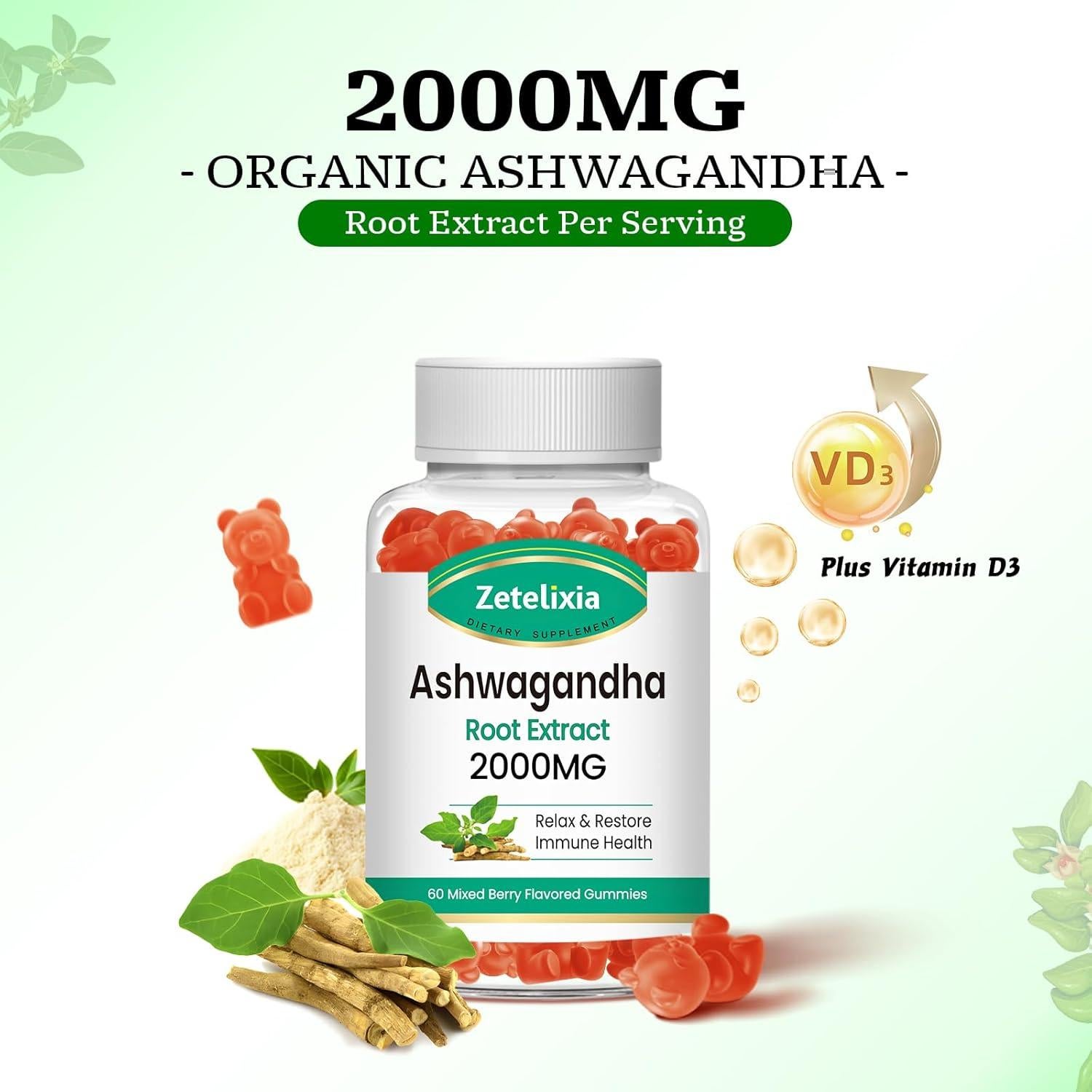 Gomitas Veganas de Ashwagandha Zetelixia 60 Unidades Sin Azúcar