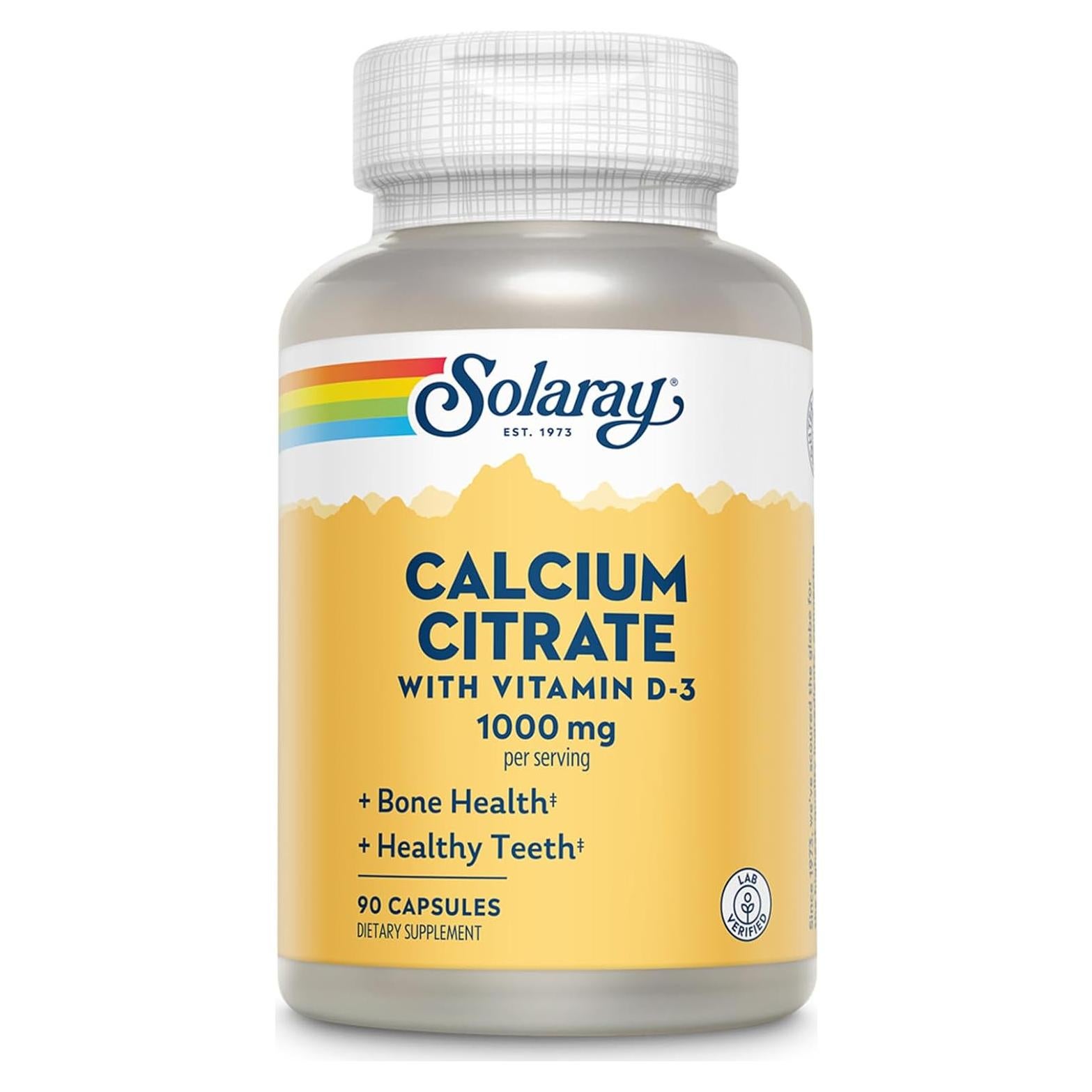 Citrato de Calcio Solaray 1000mg con Vitamina D3 90 Cápsulas