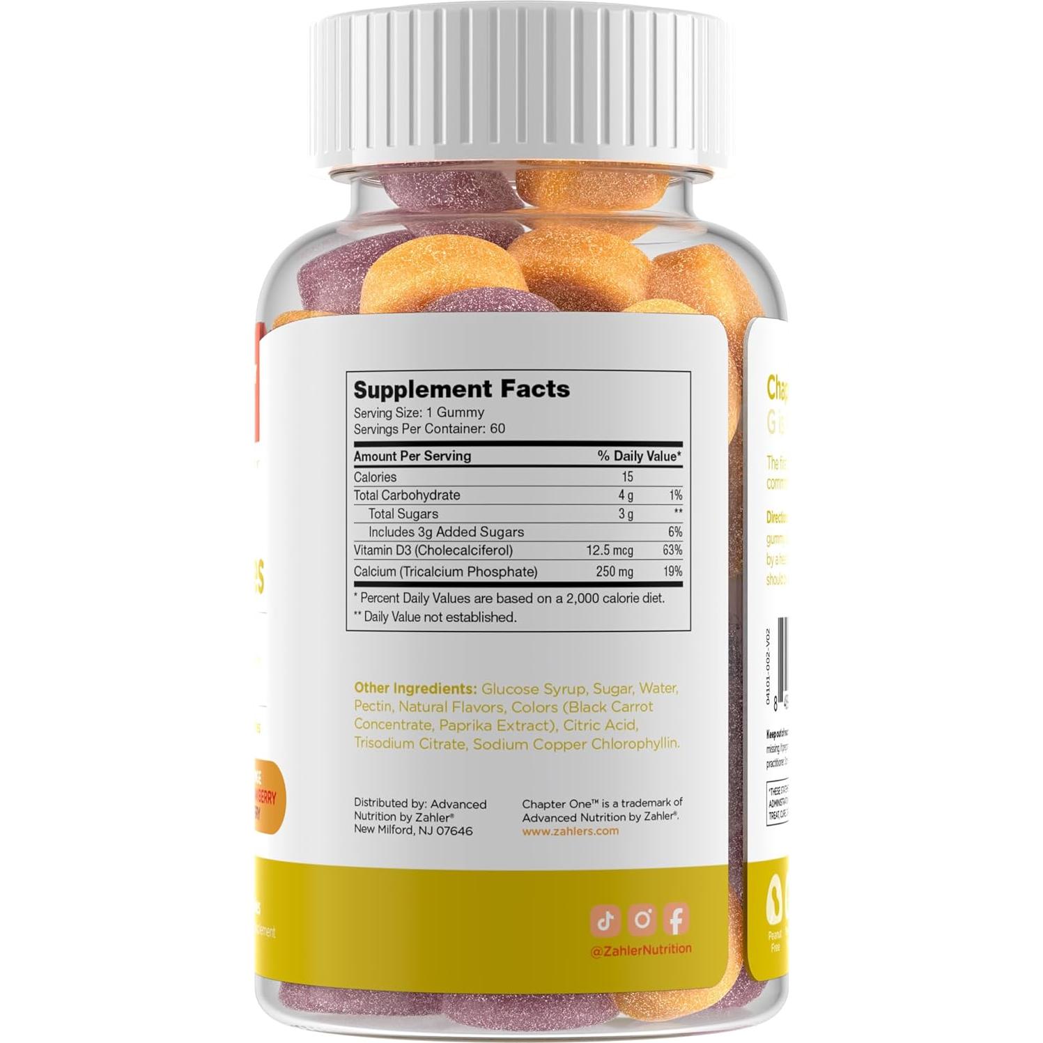 Gomas de Calcio Zahler Yummy Kids 250mg con Vitamina D3 - 60 Unidades