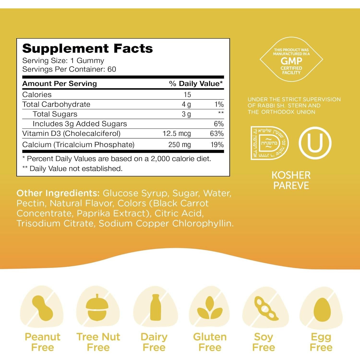 Gomas de Calcio Zahler Yummy Kids 250mg con Vitamina D3 - 60 Unidades