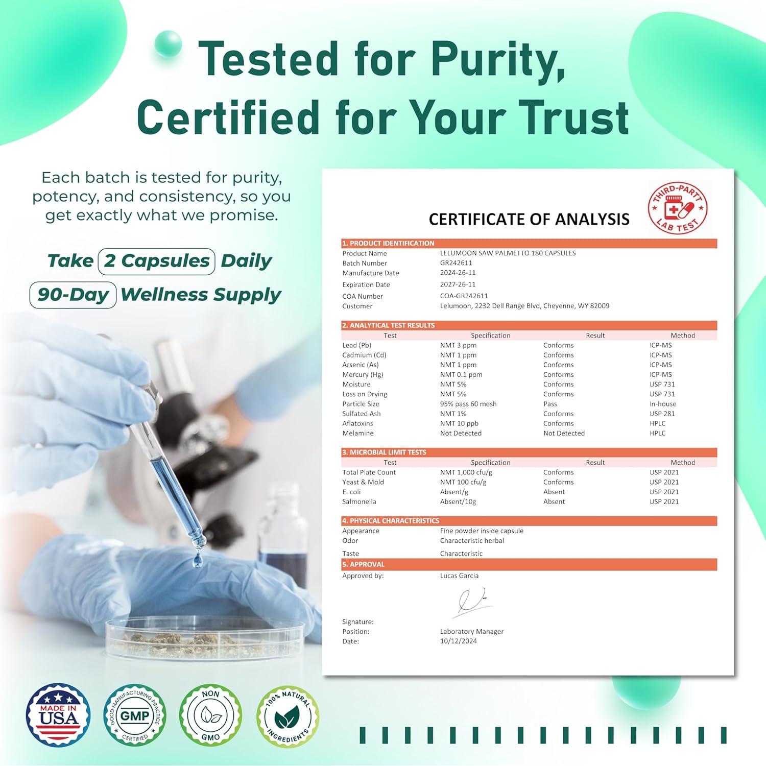 Lelumoon Saw Palmetto 1817 mg con Maca y Biotina - 180 Cápsulas