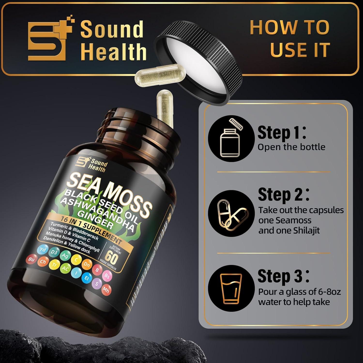 Cápsulas de Musgo Marino SoundHealth 8000mg + Semilla Negra 4000mg
