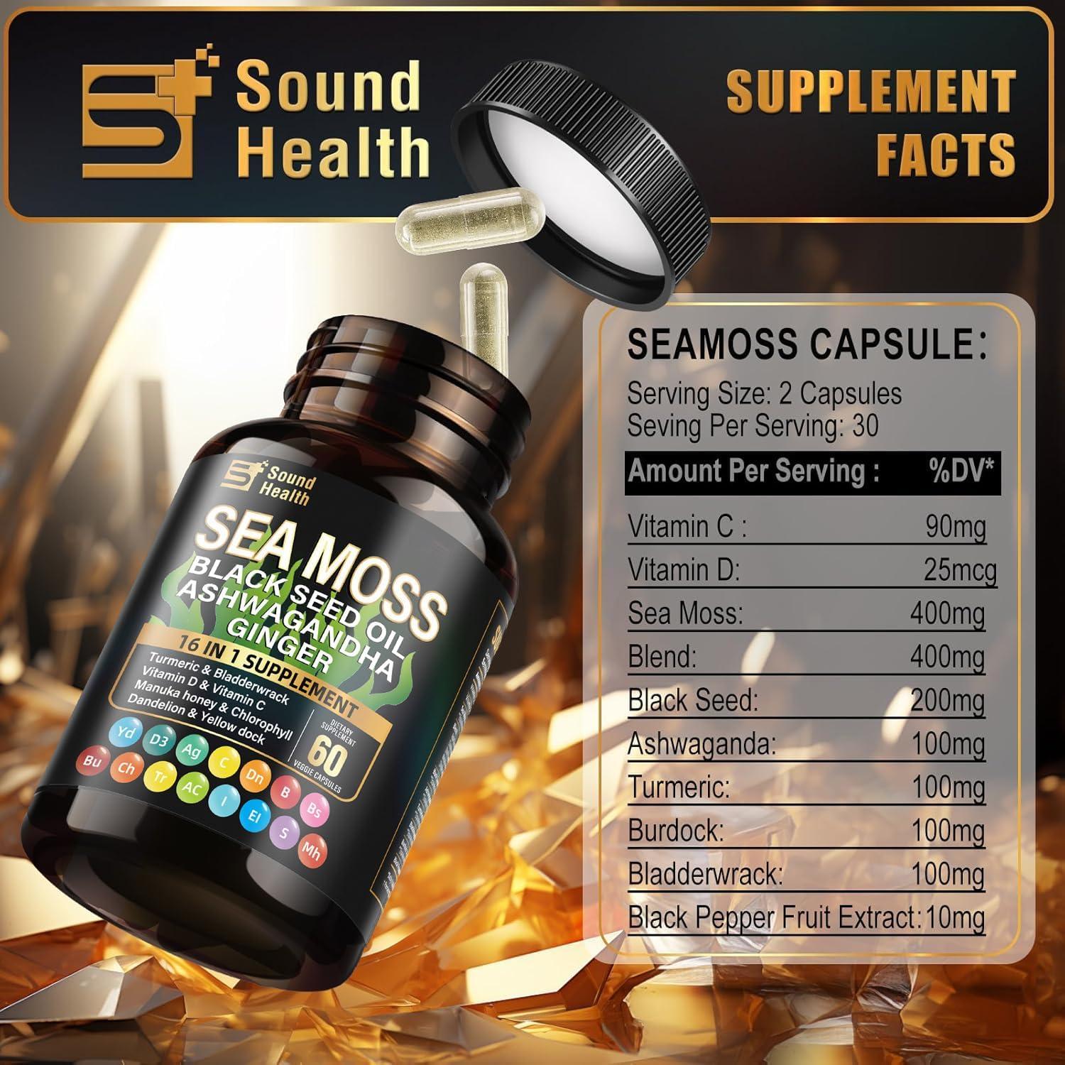 Cápsulas de Musgo Marino SoundHealth 8000mg + Semilla Negra 4000mg
