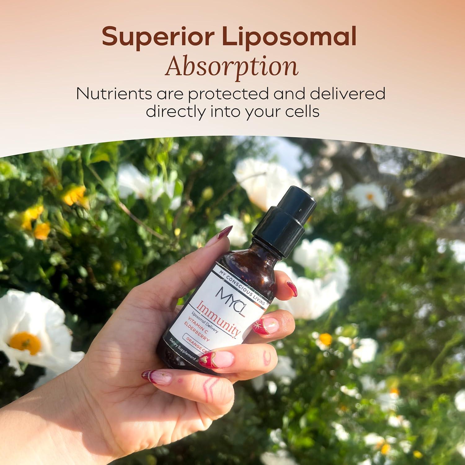 Liposomal Vitamin C Liquid with Elderberry, Echinacea, Zinc and Vitamin D - Immune and Antioxidant Support - Orange Crème Flavor - Made in USA - 30 Pump Servings
