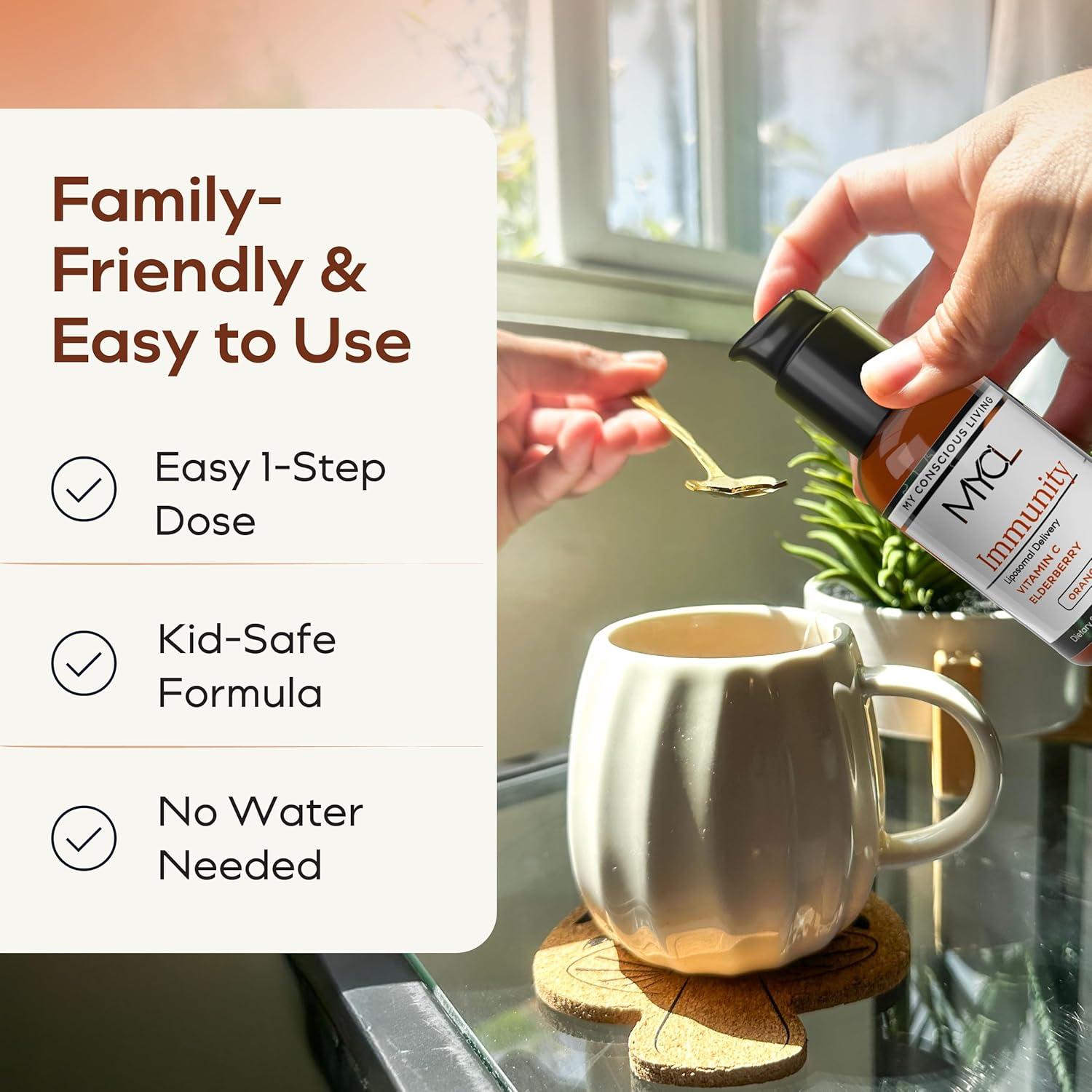 Liposomal Vitamin C Liquid with Elderberry, Echinacea, Zinc and Vitamin D - Immune and Antioxidant Support - Orange Crème Flavor - Made in USA - 30 Pump Servings