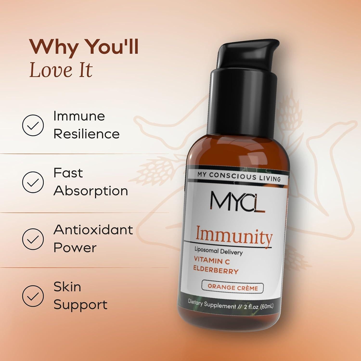 Liposomal Vitamin C Liquid with Elderberry, Echinacea, Zinc and Vitamin D - Immune and Antioxidant Support - Orange Crème Flavor - Made in USA - 30 Pump Servings