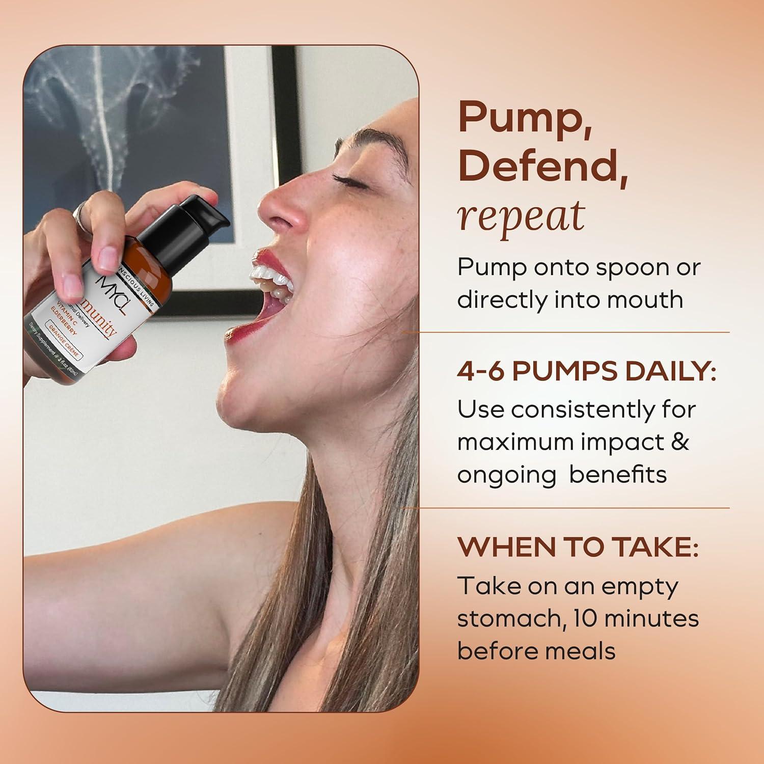 Liposomal Vitamin C Liquid with Elderberry, Echinacea, Zinc and Vitamin D - Immune and Antioxidant Support - Orange Crème Flavor - Made in USA - 30 Pump Servings