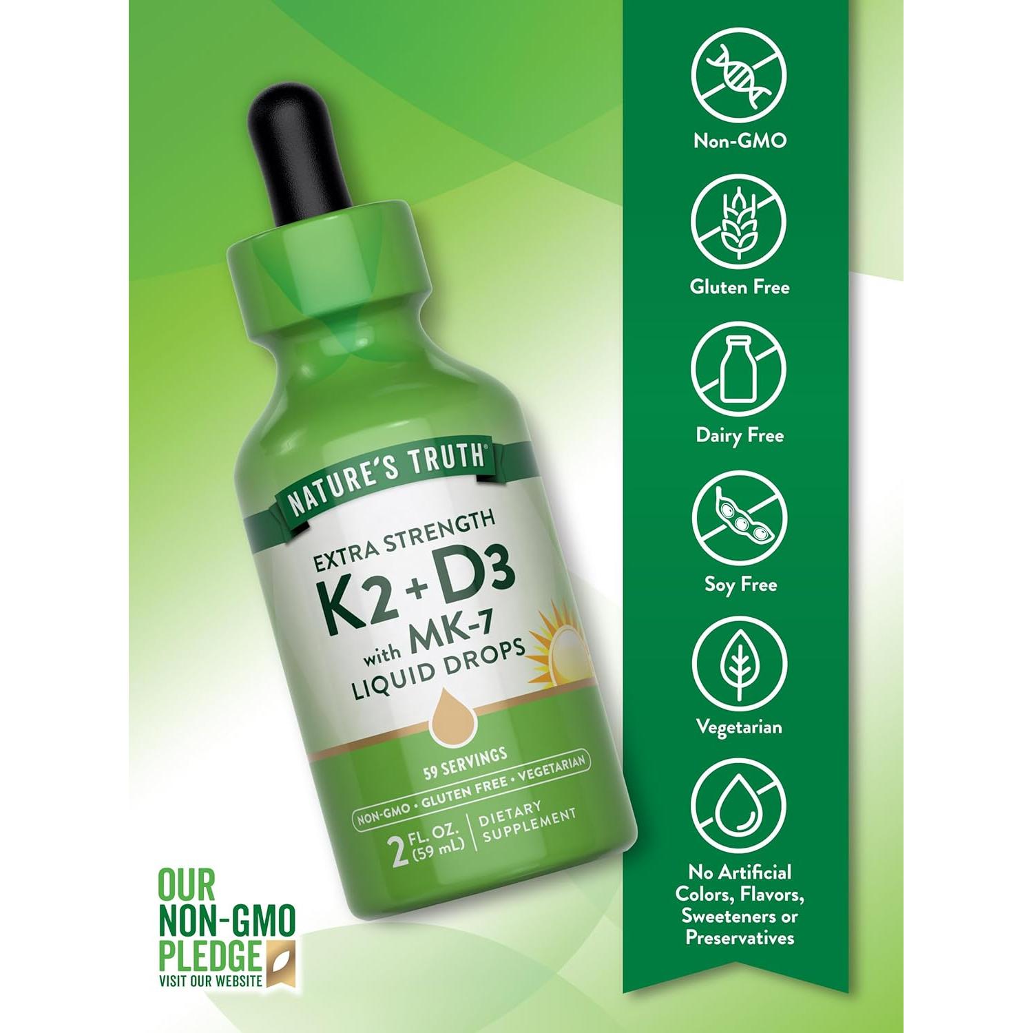 Gotas Líquidas de Vitamina D3 y K2 Nature's Truth 59.15 ml