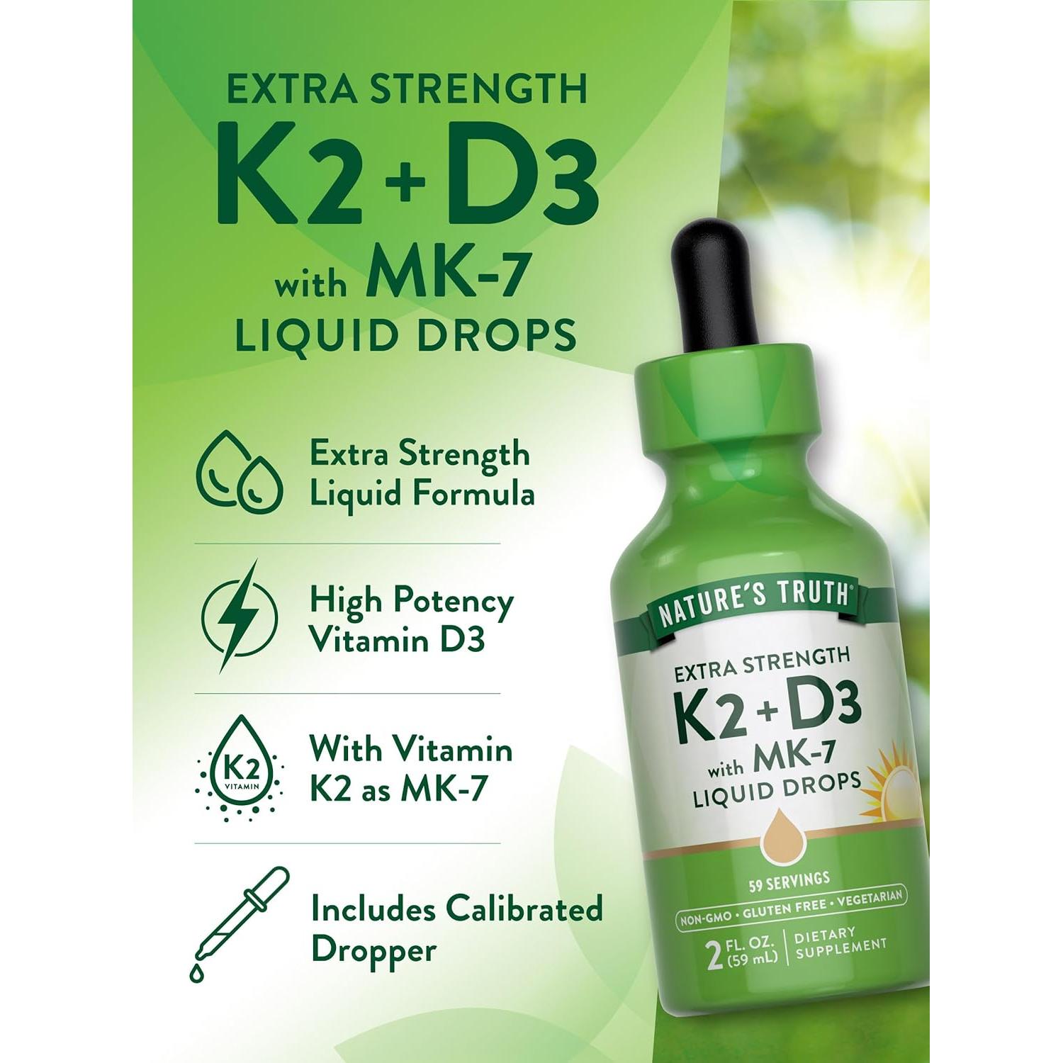 Gotas Líquidas de Vitamina D3 y K2 Nature's Truth 59.15 ml