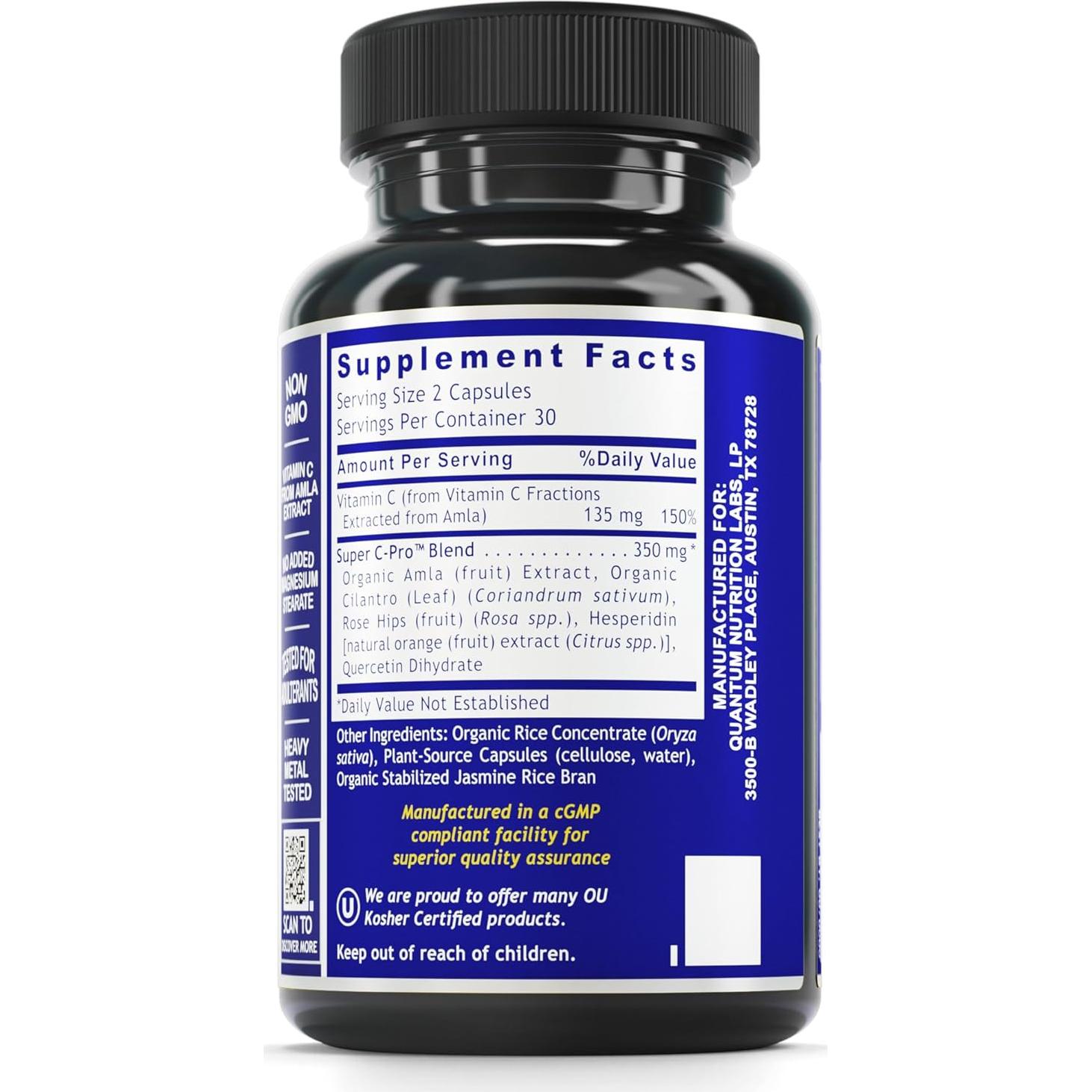 Vitamina C Orgánica Quantum Nutrition Labs - 60 Cápsulas Veganas