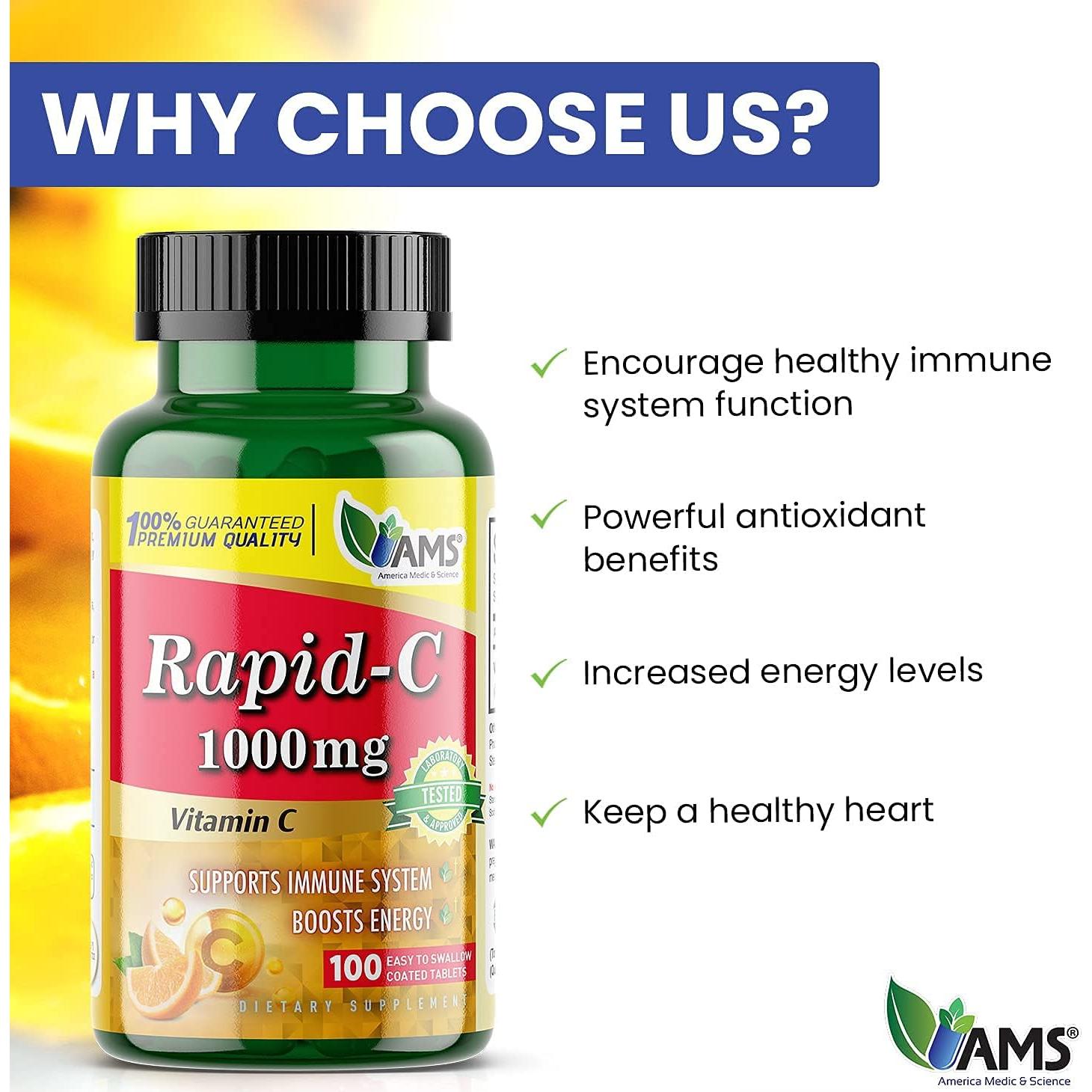 Suplemento Vitamina C Rapid-C 1000mg America Medic 300 Tabletas