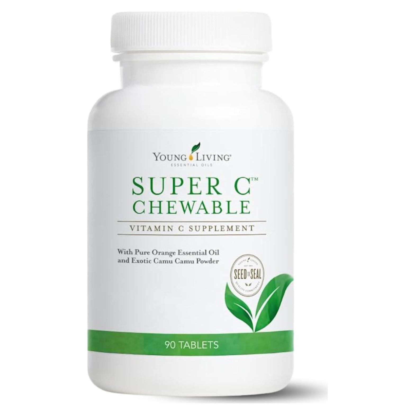 Tabletas Masticables Super C Young Living 90 Unidades - Vitamina C con Camu Camu y Aceite Esencial de Naranja