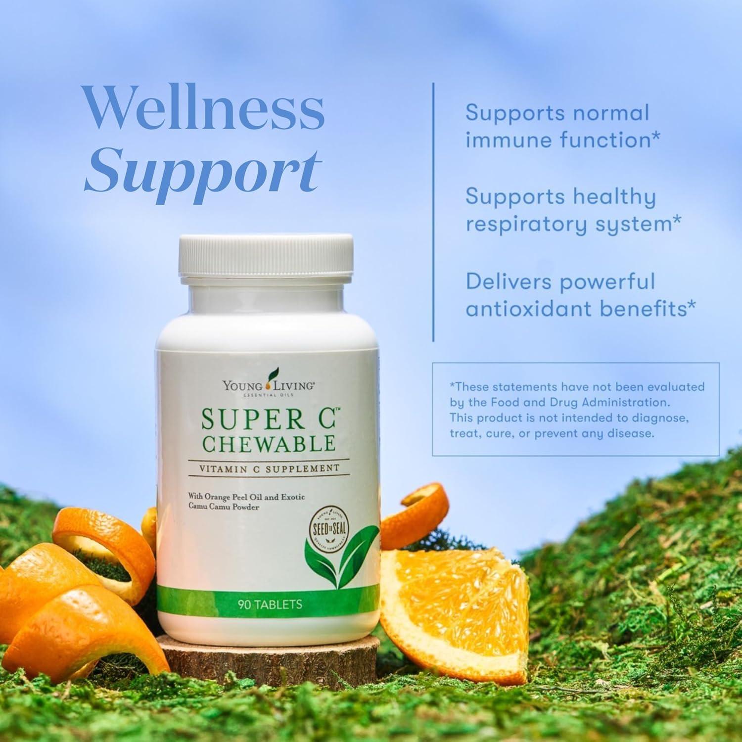 Tabletas Masticables Super C Young Living 90 Unidades - Vitamina C con Camu Camu y Aceite Esencial de Naranja