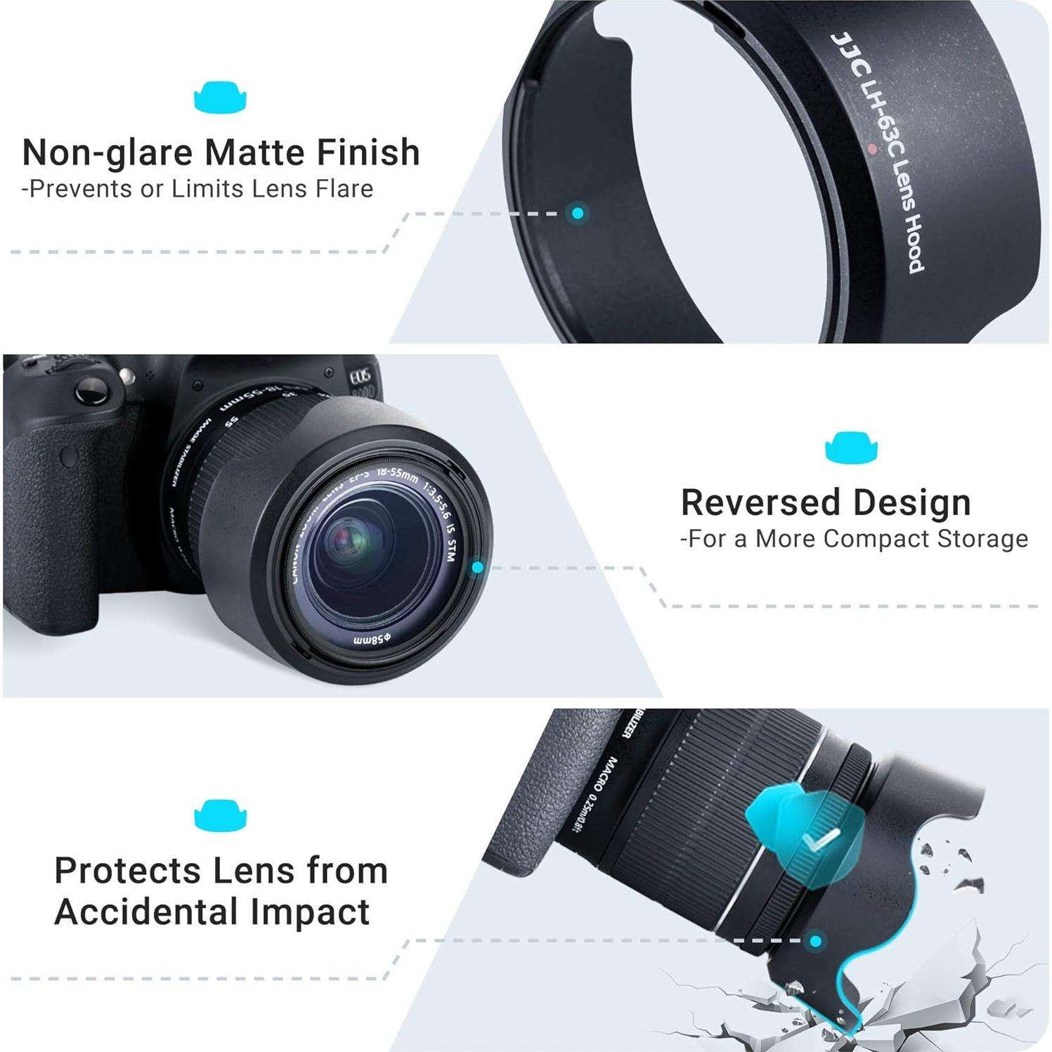 Sombrero de lente JJC LH-63C para Canon 18-55mm y RF-S 14-30mm