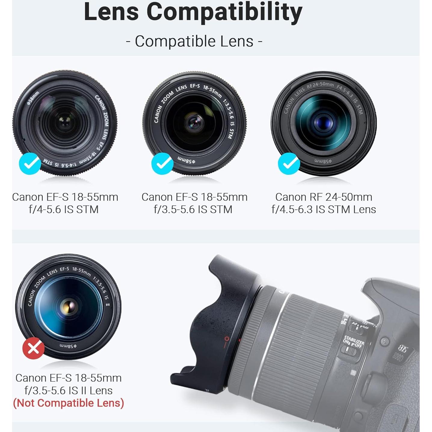 Sombrero de lente JJC LH-63C para Canon 18-55mm y RF-S 14-30mm