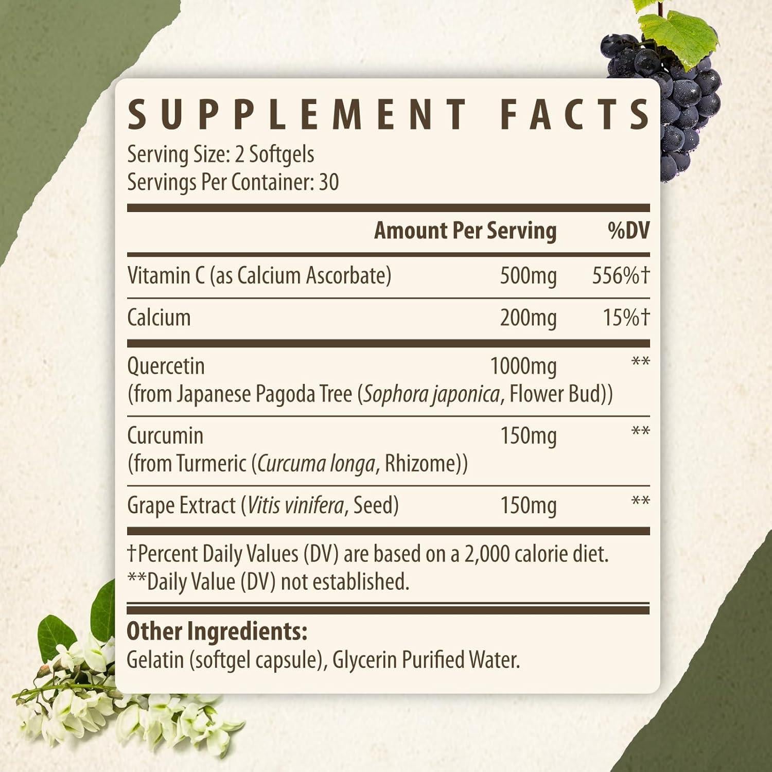 Suplemento de Quercetina 1000mg Kynderynl - 60 Softgels Veganas