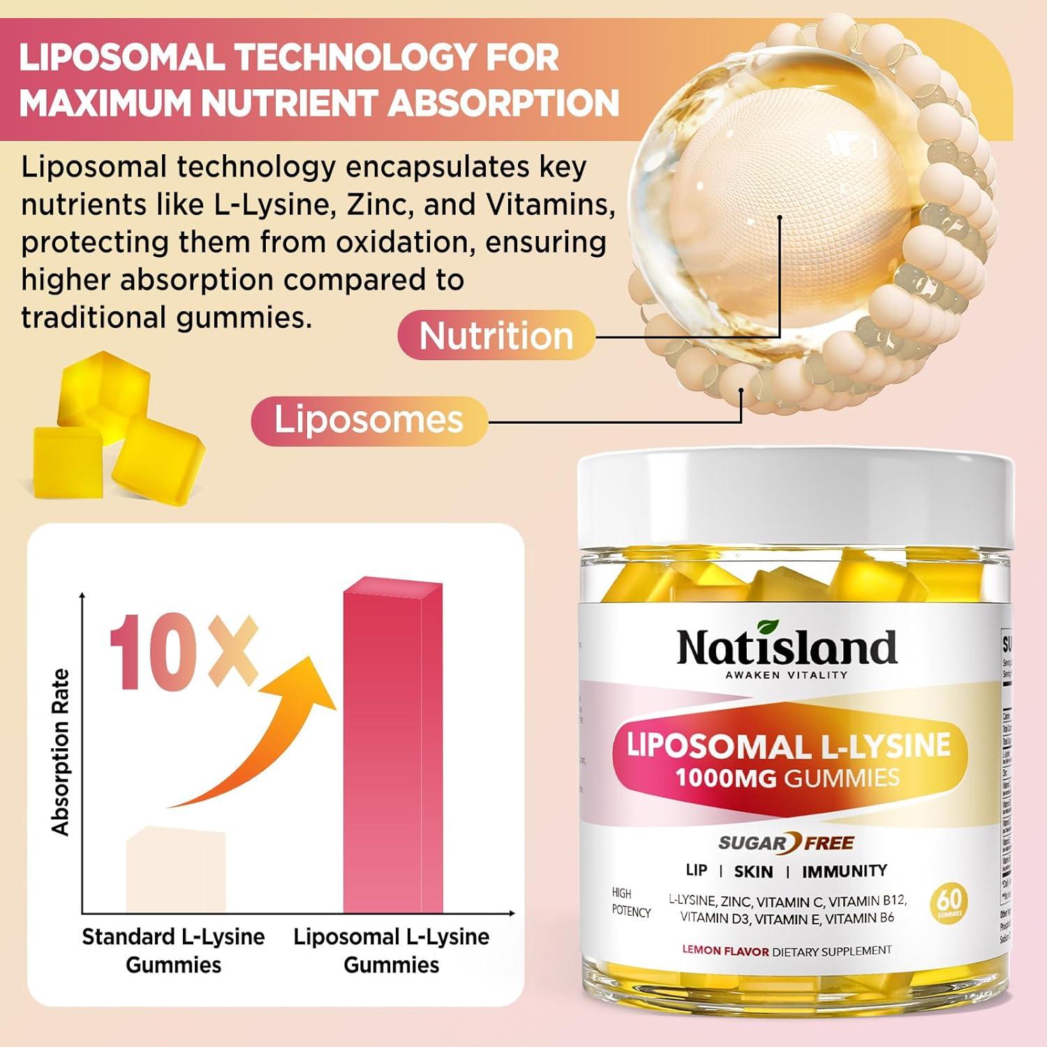 Gomitas de L-Lisina Liposomal 1000mg Natisland 60 Unidades