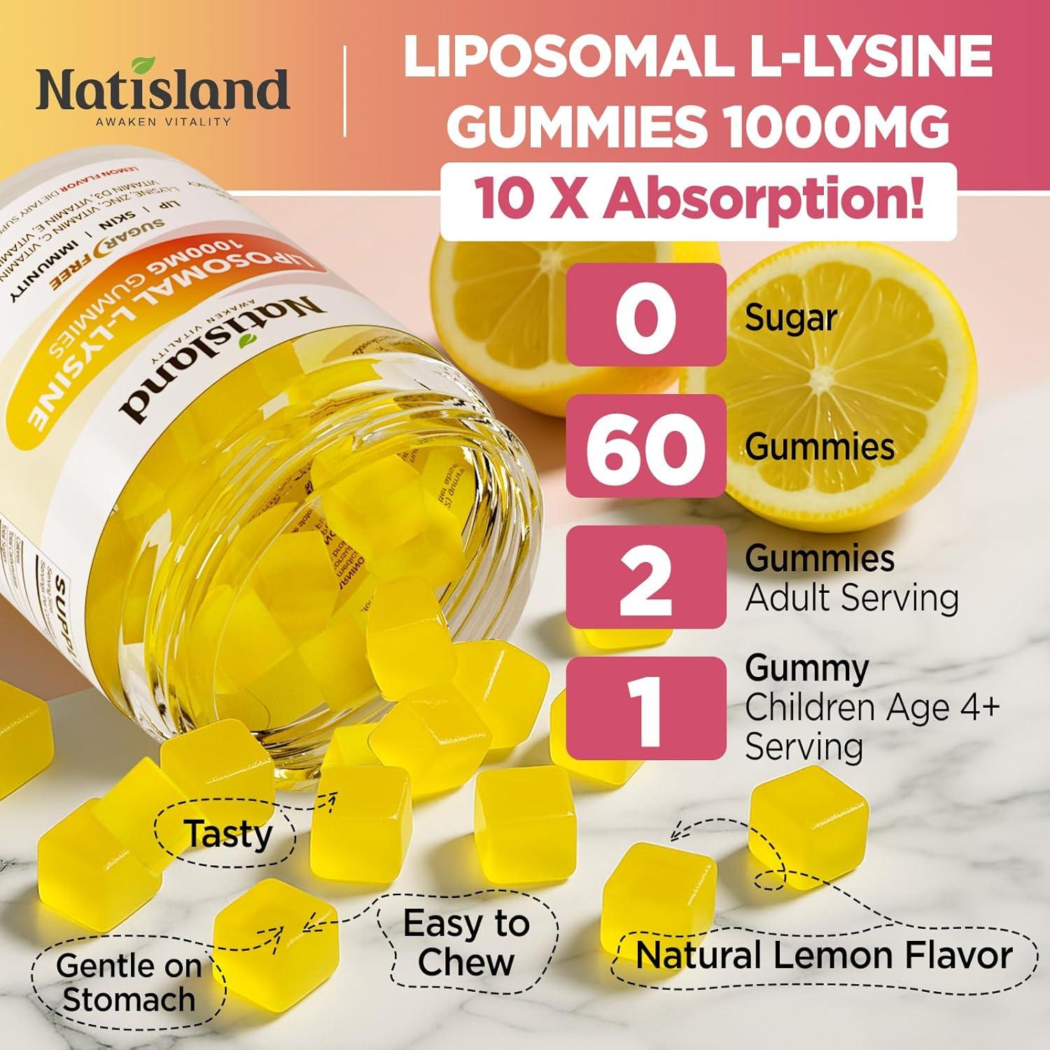 Gomitas de L-Lisina Liposomal 1000mg Natisland 60 Unidades