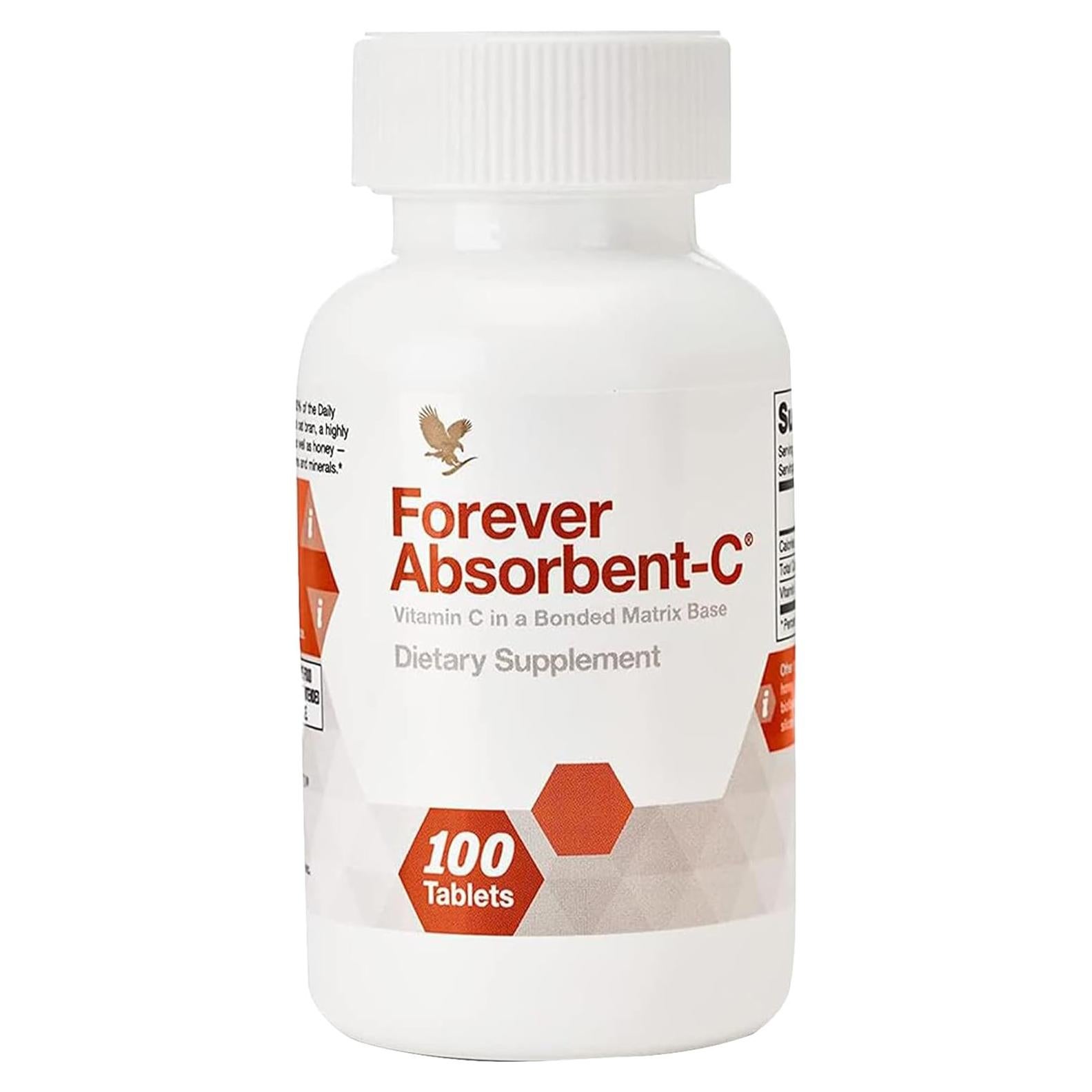 Forever Living - Absorbent-C, Orange and Honey Flavor, Vitamin C Supplement with Oat Bran, Immune Support, Skin Health, 1 Bottle (100 Tablets)