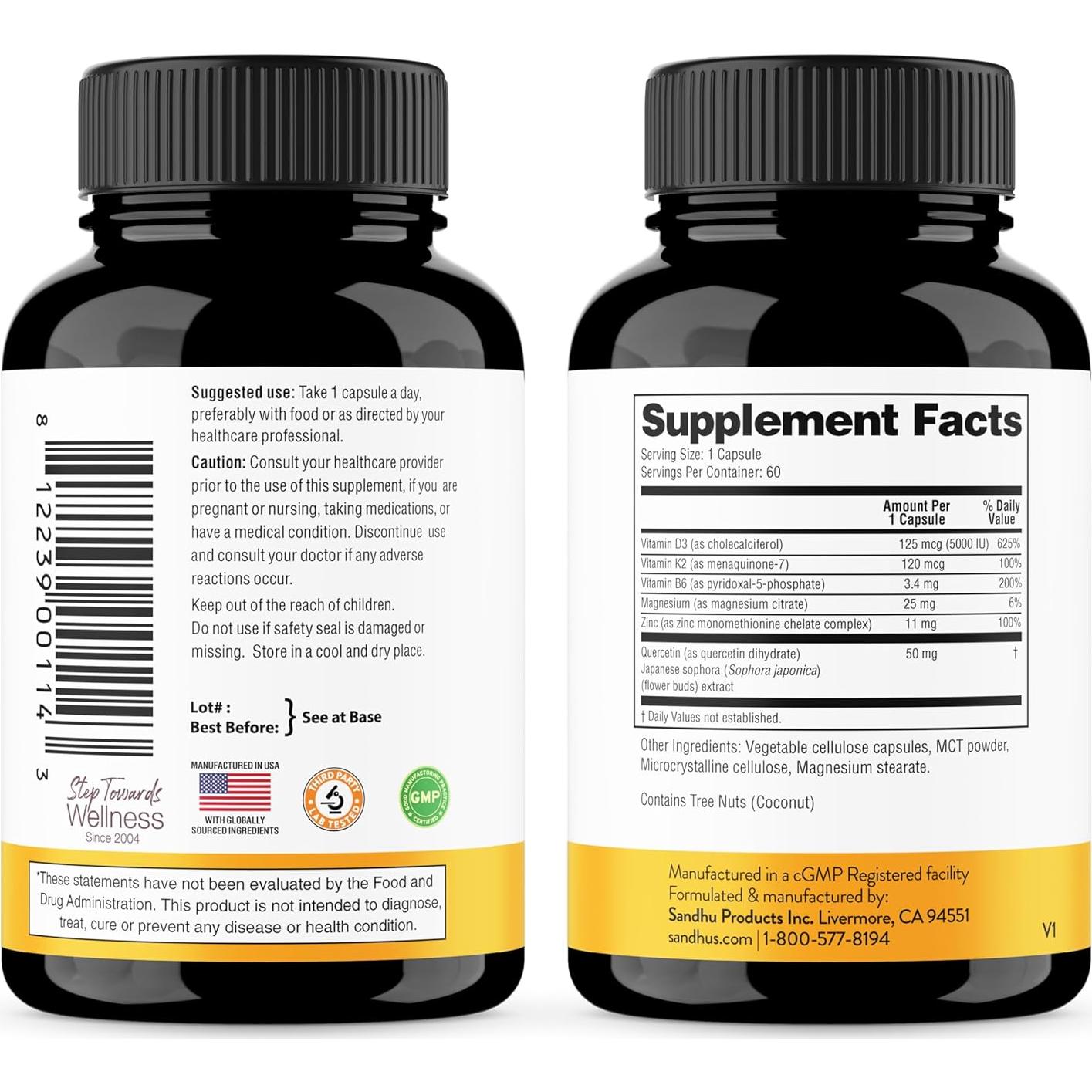 Cápsulas de Magnesio D3 K2 5000 UI Sandhu 60 Unidades