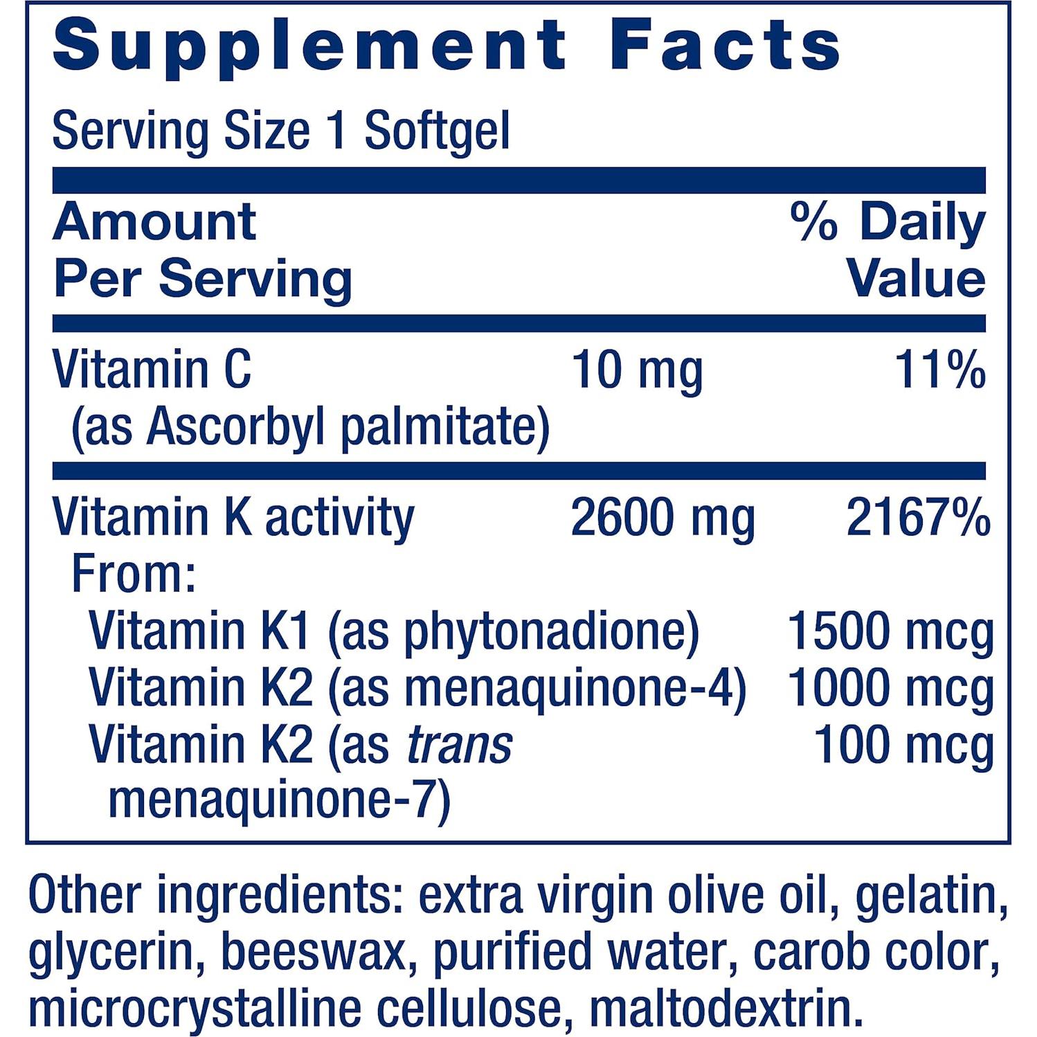 Life Extension Super K Vitamina K1 K2 y NAC 90 Cápsulas