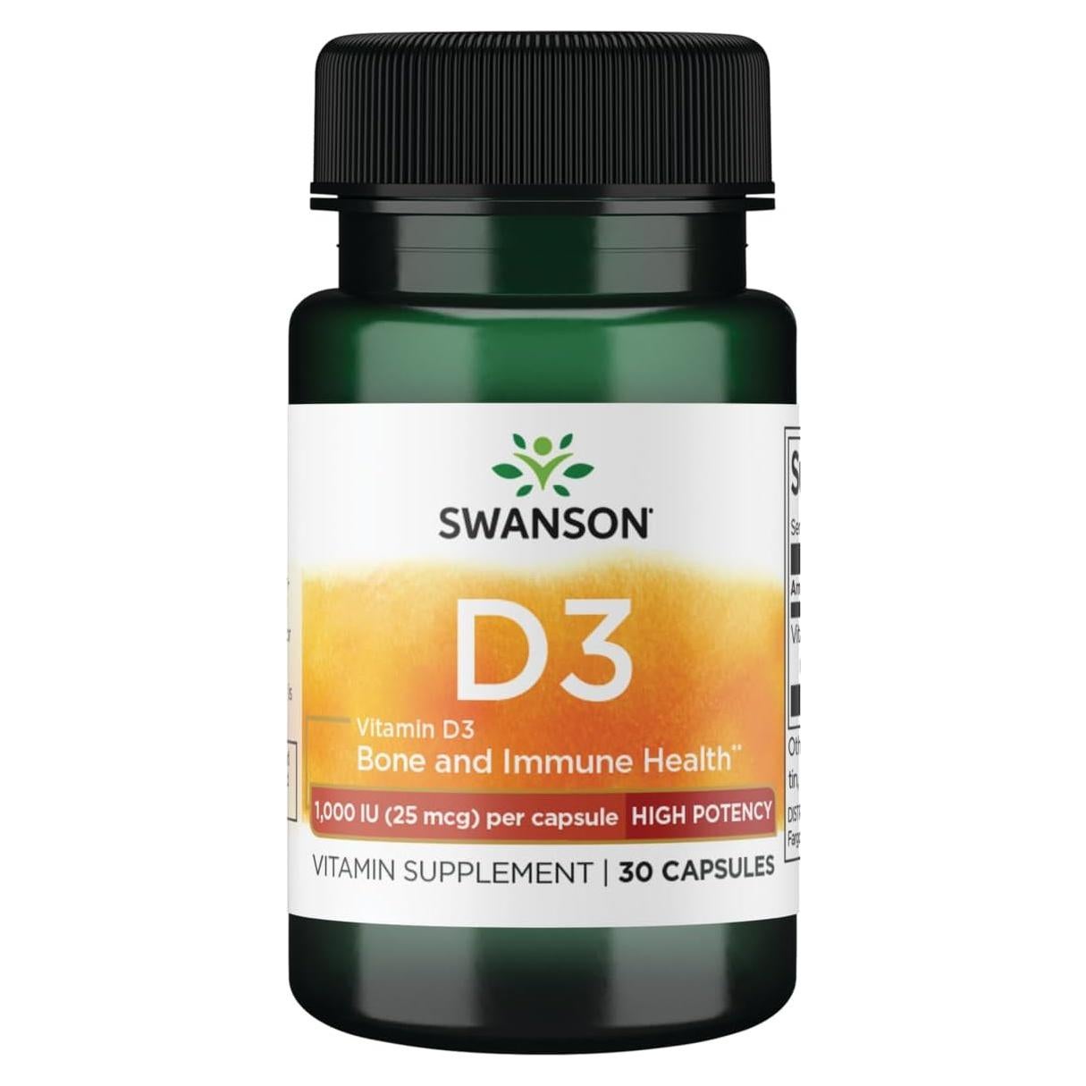 Vitamina D-3 1000 IU Swanson 30 Cápsulas - Salud Ósea e Inmunológica