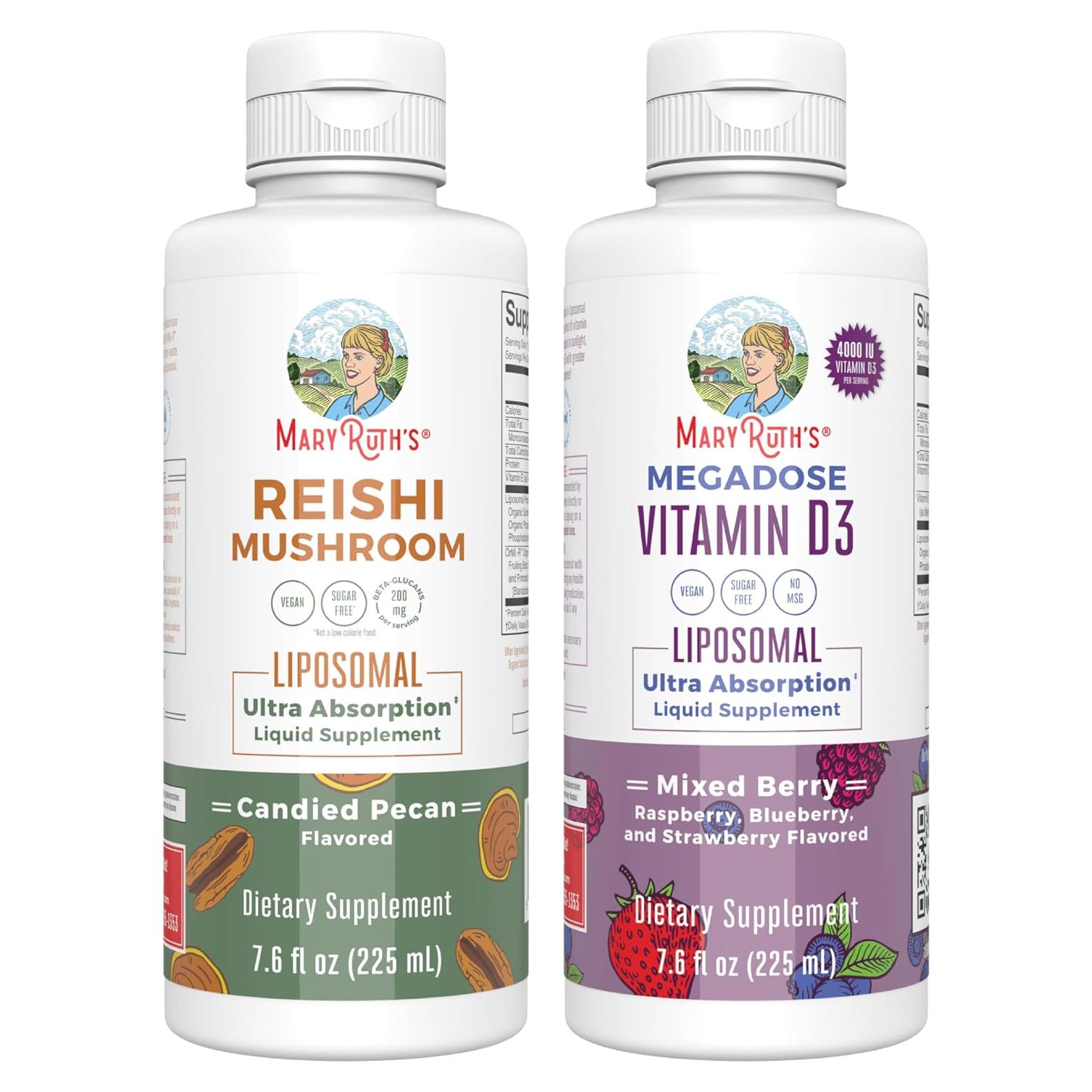 Suplemento Reishi Liposomal MaryRuth 60ml + D3 Frutos Rojos 60ml