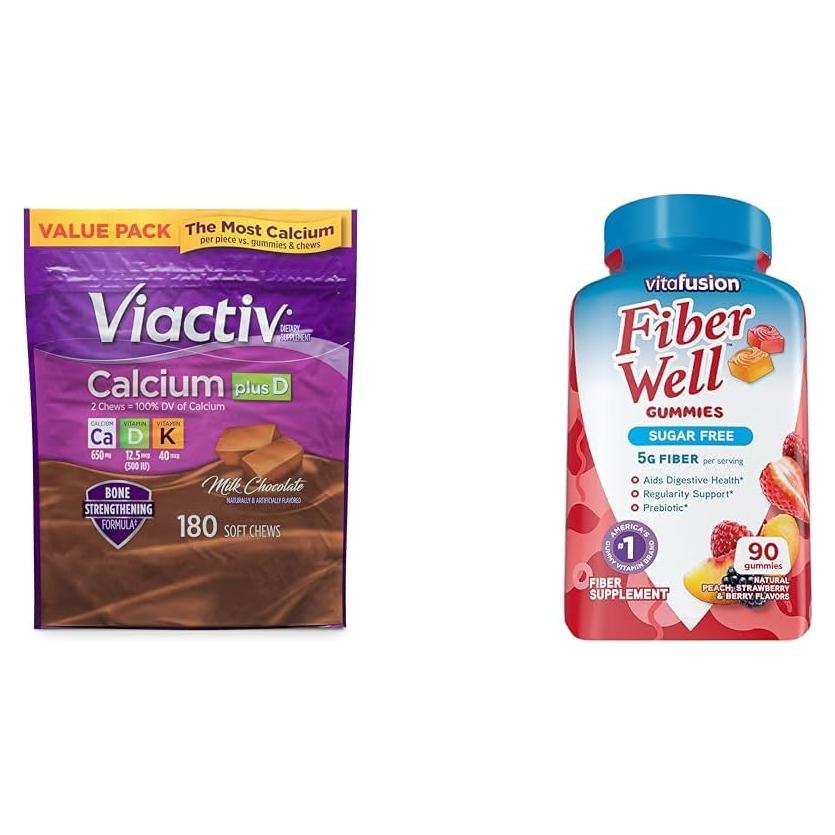Suplemento de Calcio Viactiv + Vitamina D 180 Gomas + Fibra Vitafusion 90 Gomas
