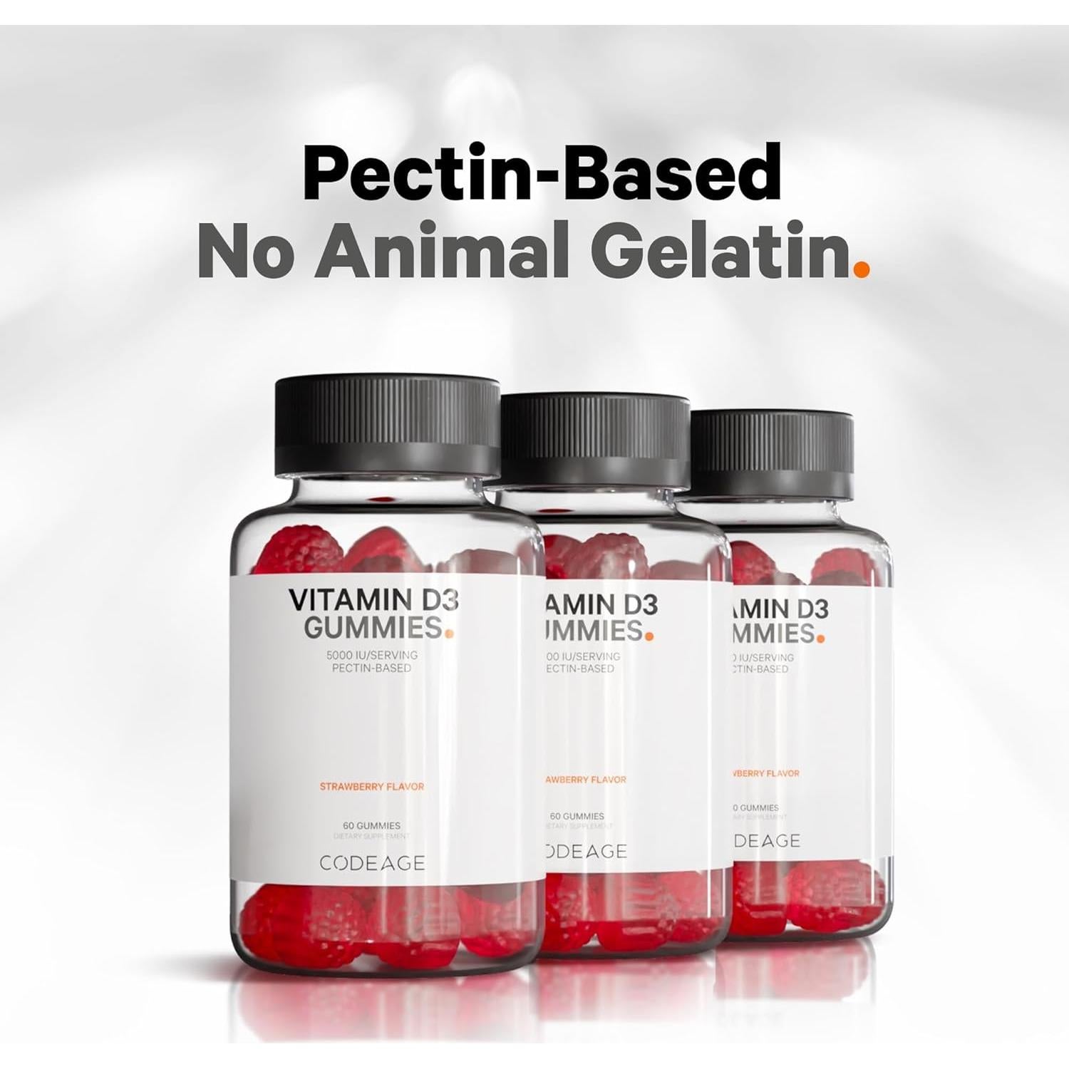 Vitaminas Gummy D3 Codeage 5000 IU 125 mcg Sabor Fresa - 2 Botellas