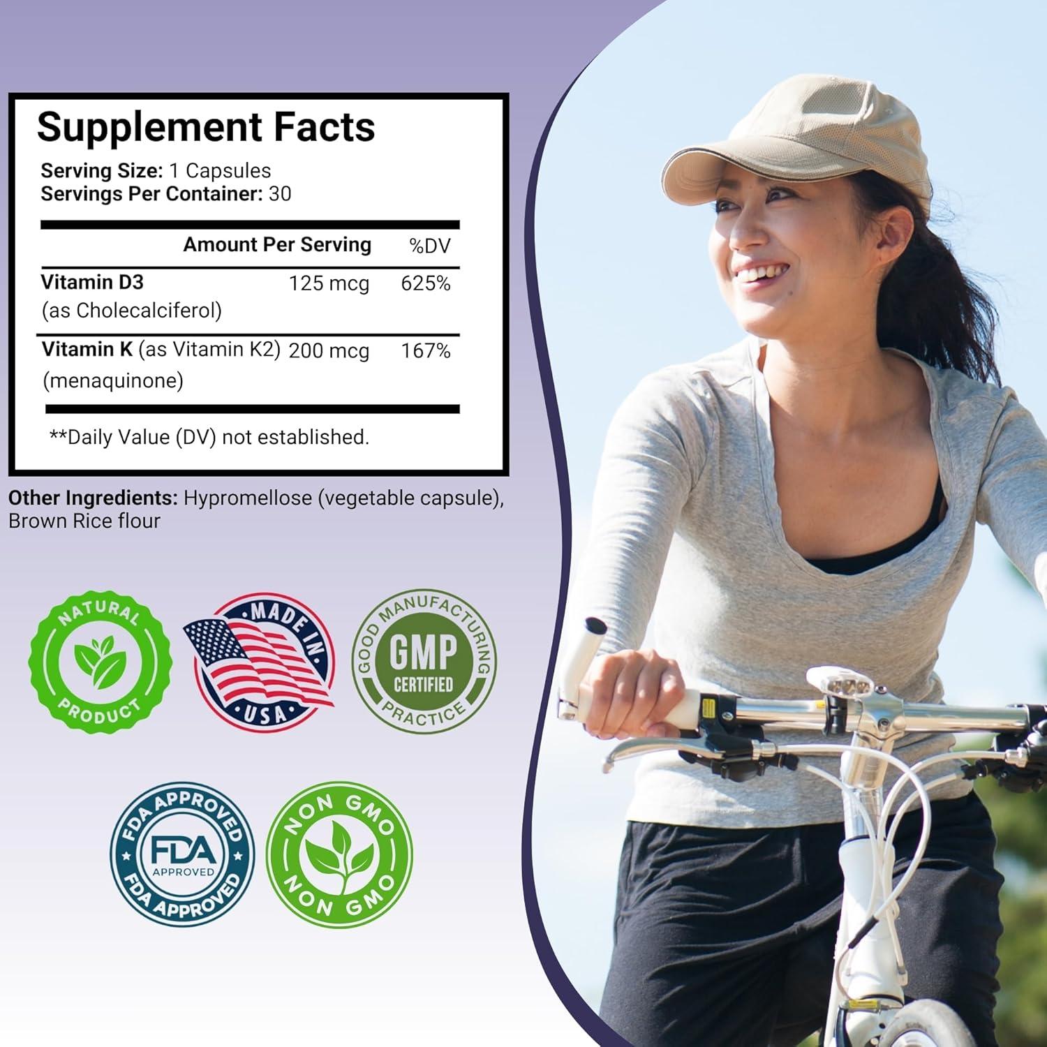 Suplemento Vitamina D3 125 mcg + K2 MK-7 200 mcg Right Health Nutra - 30 Cápsulas