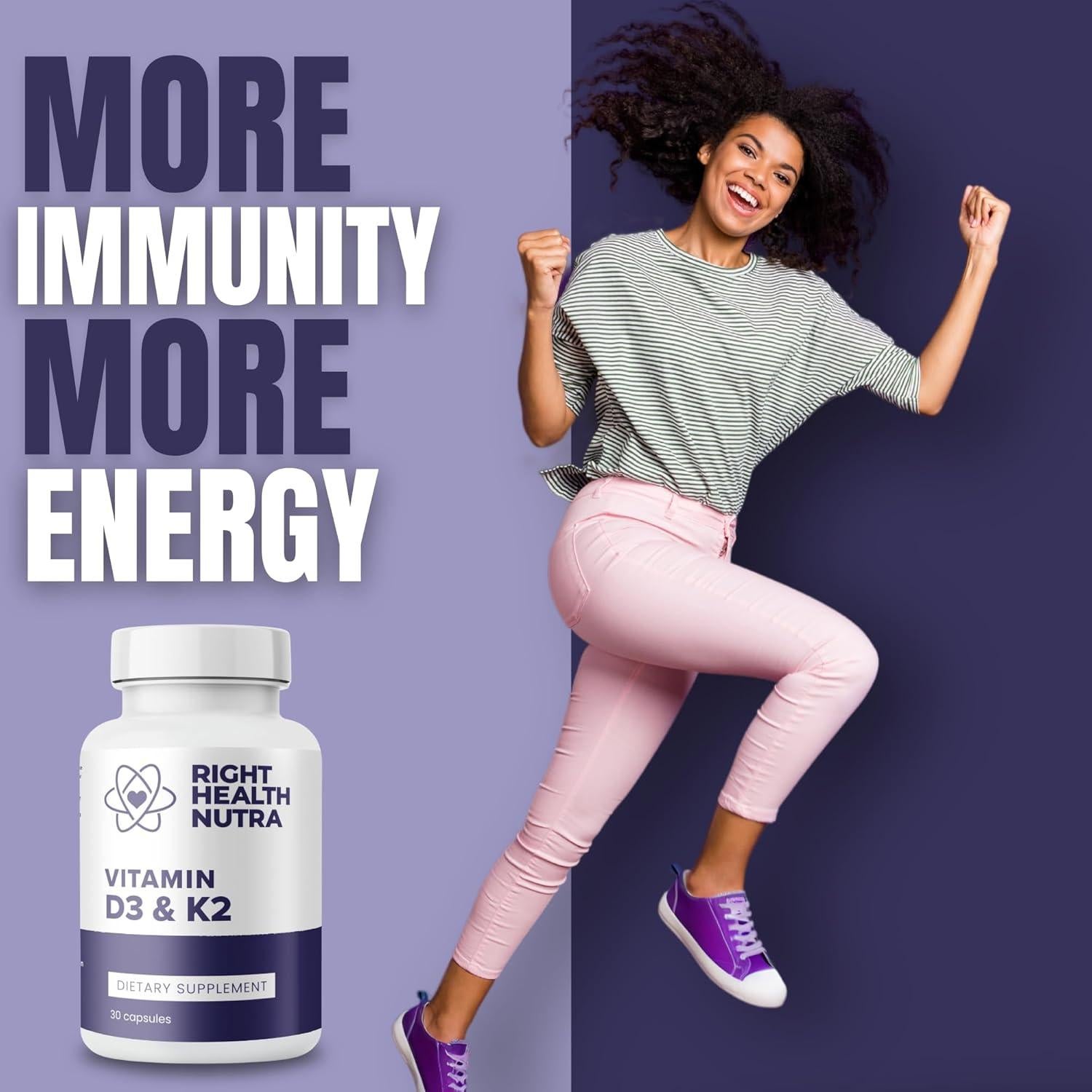 Suplemento Vitamina D3 125 mcg + K2 MK-7 200 mcg Right Health Nutra - 30 Cápsulas