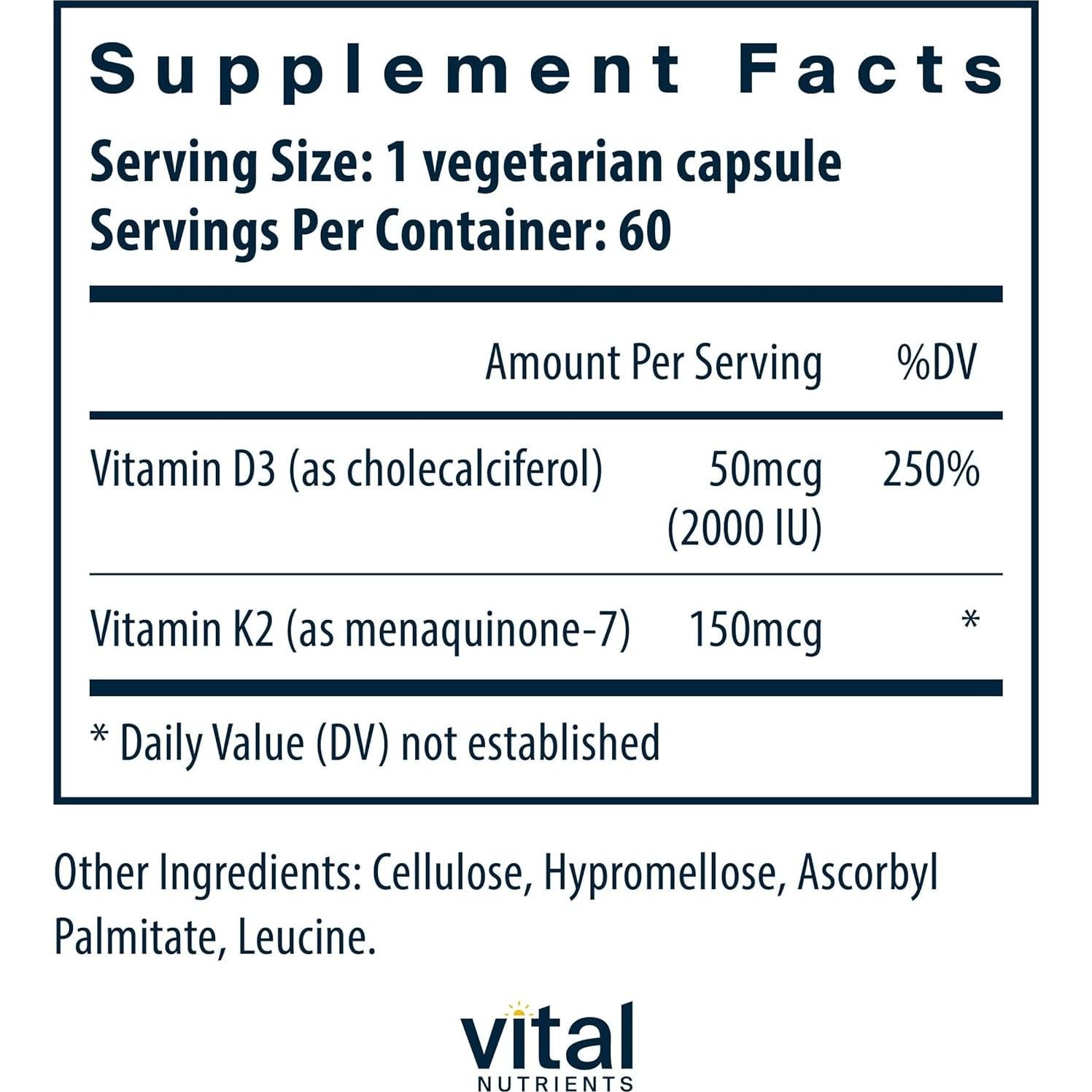 Suplemento Vitamina D3 + K2 Nutrientes Vitales 60 Cápsulas